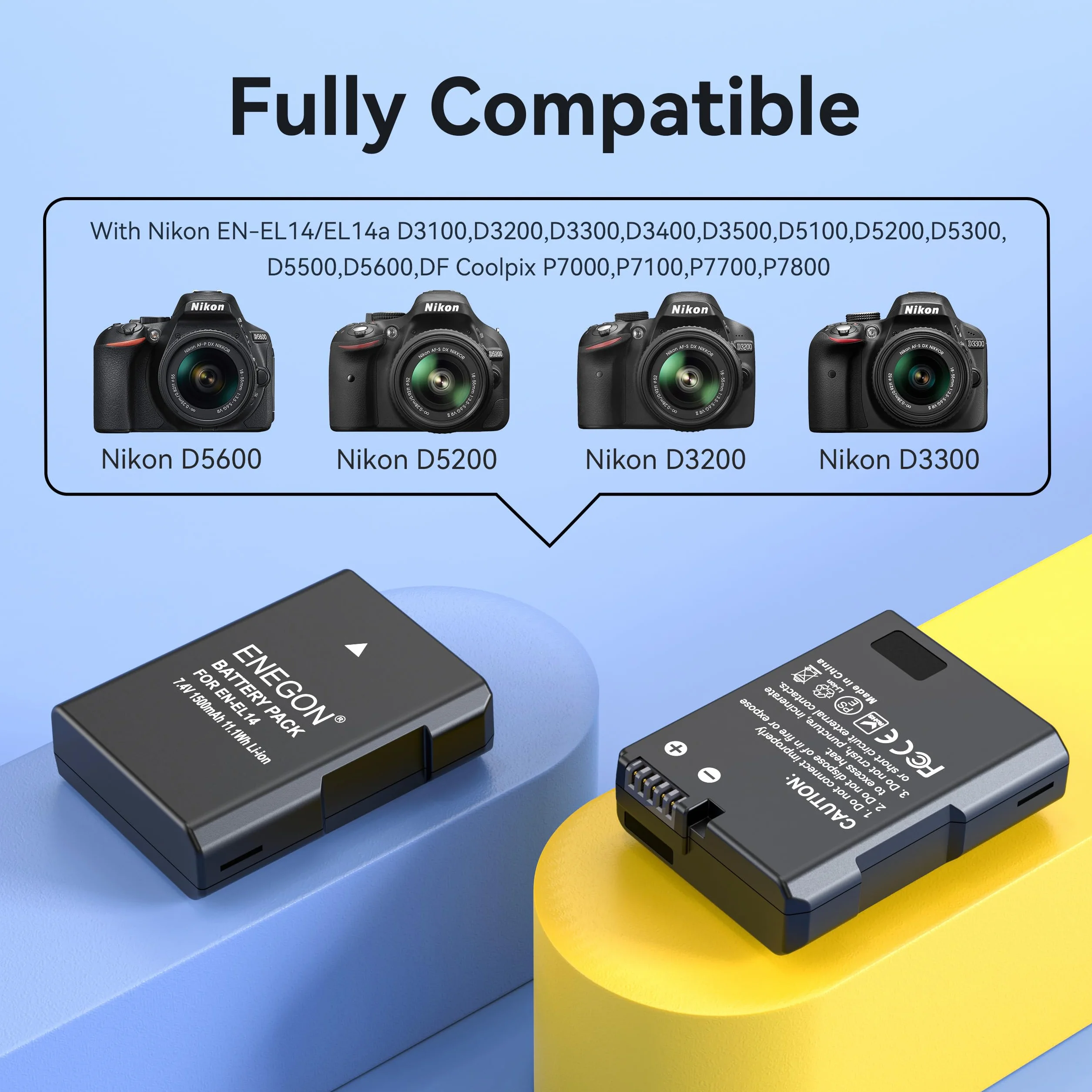 ENEGON EN-EL14 Coppia di batterie oltre caricatore rapido a 2 slot per Nikon EN-EL14/EN-EL14a e DSLR D3100, D3200, D3300, D3400, D3500, D5100, D5200, D5300, D5500, D5600, DF
