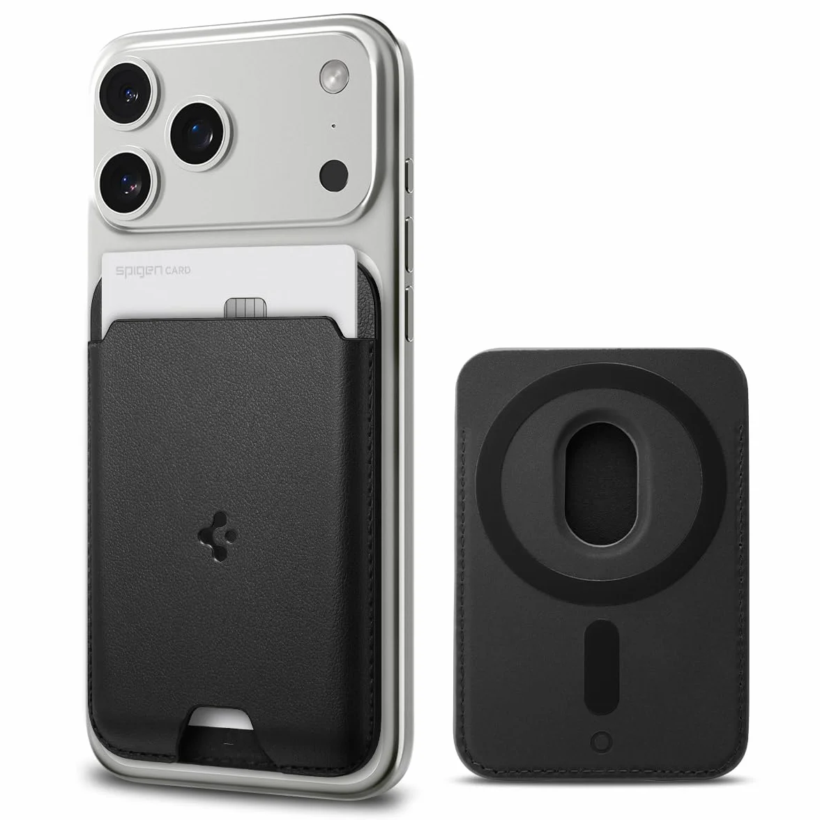 Spigen Valentinus Magfit Portafoglio (2 carte) MagSafe Wallet Magnetico Portacarte Compatibile con iPhone 17/16/15/14/13/12 Modelle, Accessori MagSafe - Nero