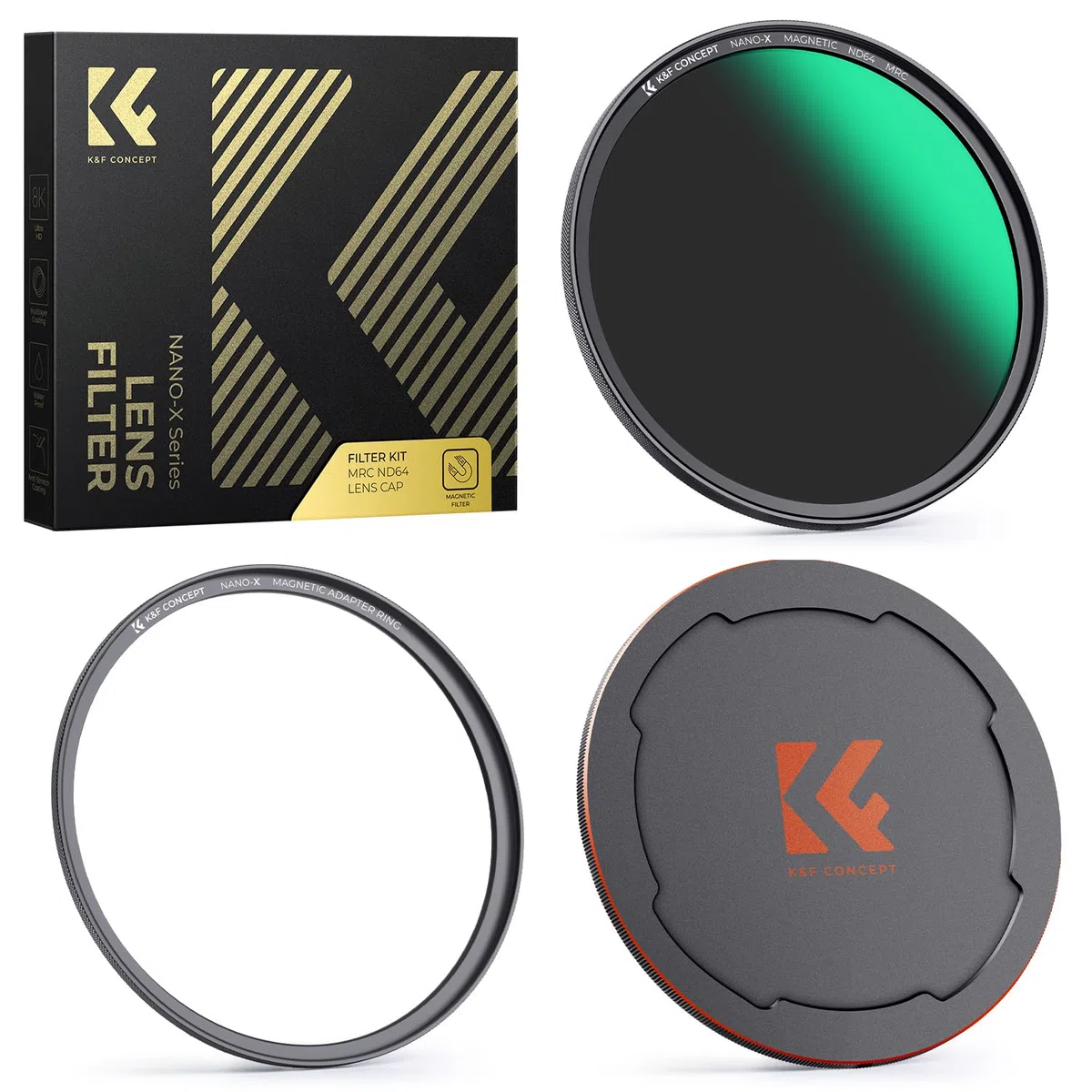 K&F CONCEPT Nano-X Filtro ND64 (6 stop) per obiettivo da Anelli Adattatori, Tappo Magnetico in Metallo (82mm, magnetica)