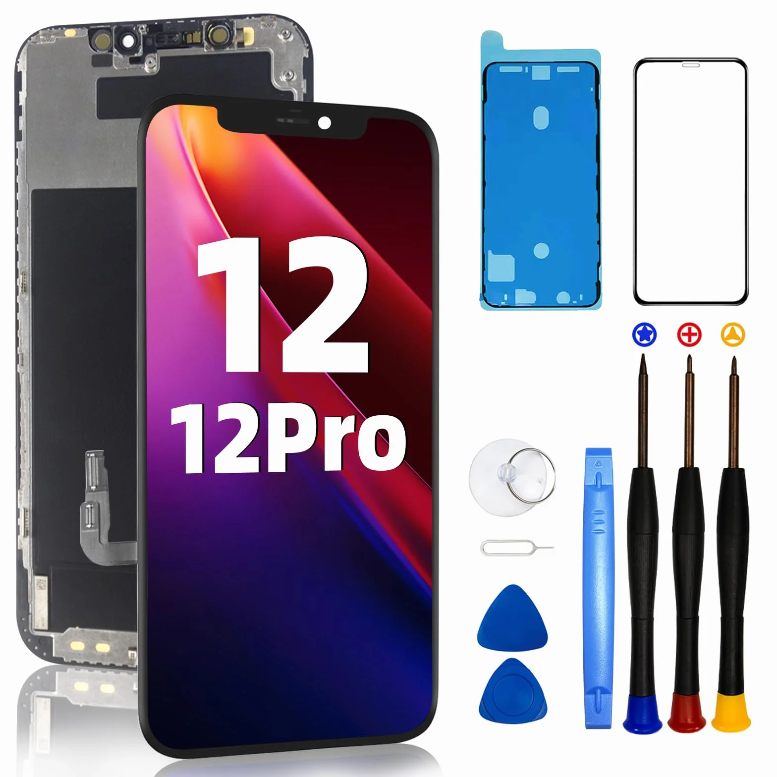 DTD Schermo per iPhone 12/iPhone 12 PRO LCD 6.1" Schermo sostitutivo FHD 3D Touch Screen Digitizer Telaio di Montaggio e Kit di Riparazione