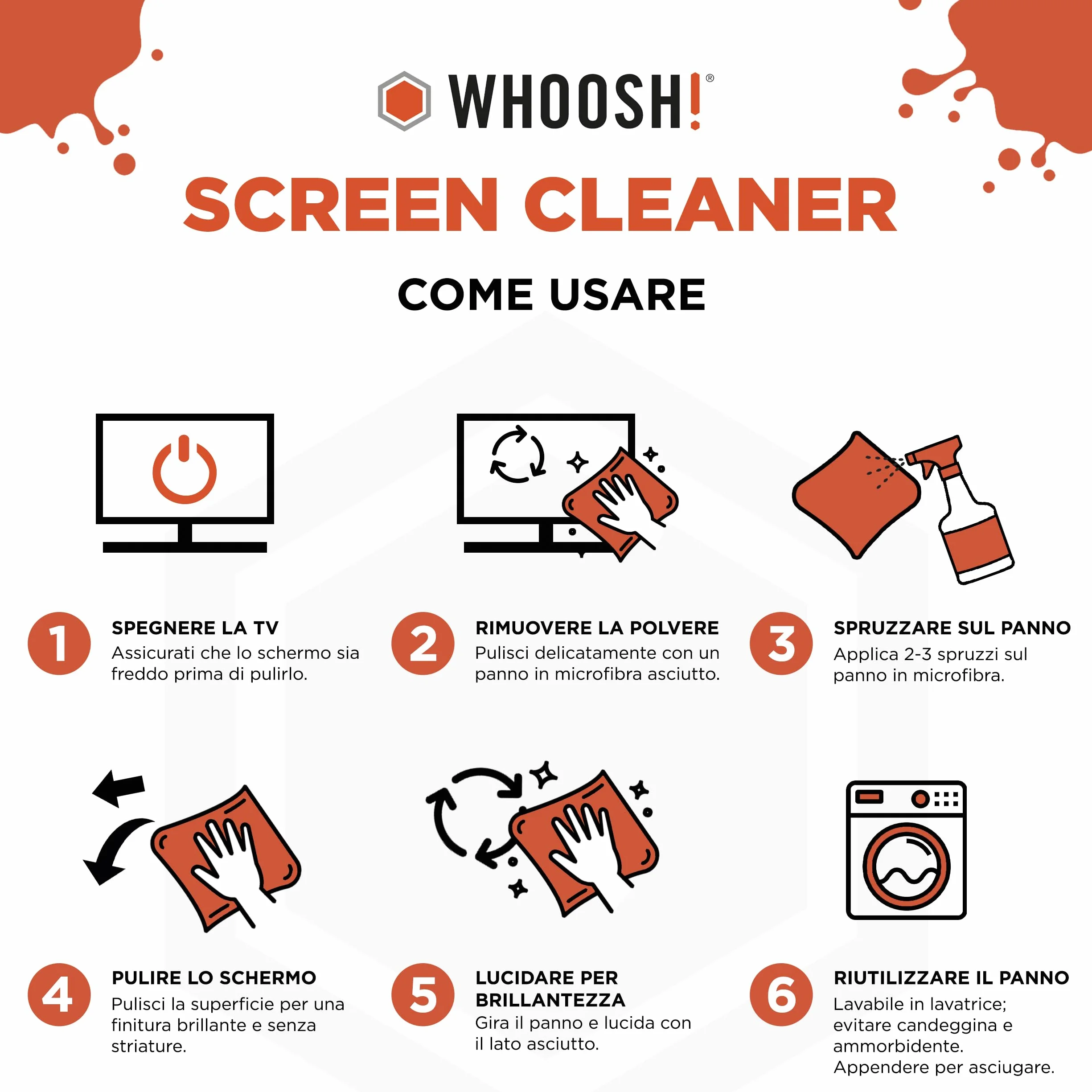 WHOOSH! Screen Shine Pro Spray 500 ml Pulizia Schermo TV OLED Detergente Ricaricabile Senza Aloni Kit Panno Microfibra