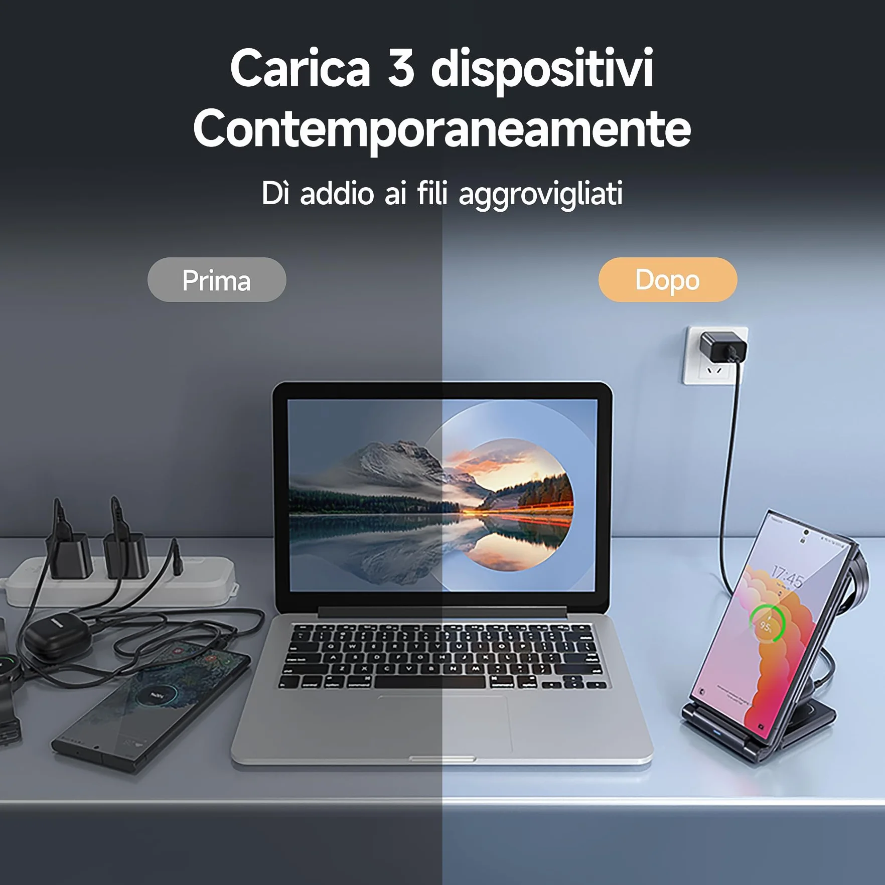 Stazione Ricarica per Samsung, MANKIW Pieghevole 3 in 1 Base Ricarica Wireless per Samsung S25/S24/S23/S22/S21/S20, Z Fold 6/5/4/3, Note20/10 Ultra, Watch 7/6/5/4/3/Active, Buds2/+/Pro/Live