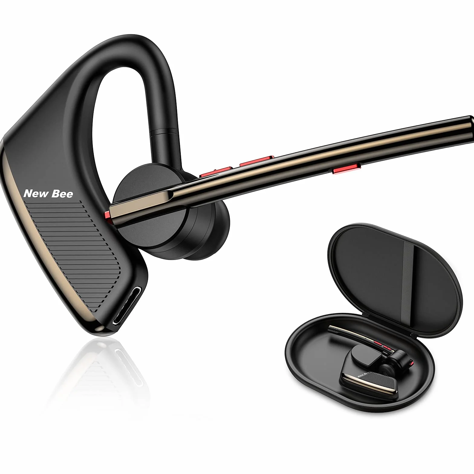 New Bee Nuovo auricolare Bluetooth ape Vivavoce Bluetooth V5.2 Orecchio singolo Auricolare leggero con 24h di conversazione per iPhone, Android e Laptop