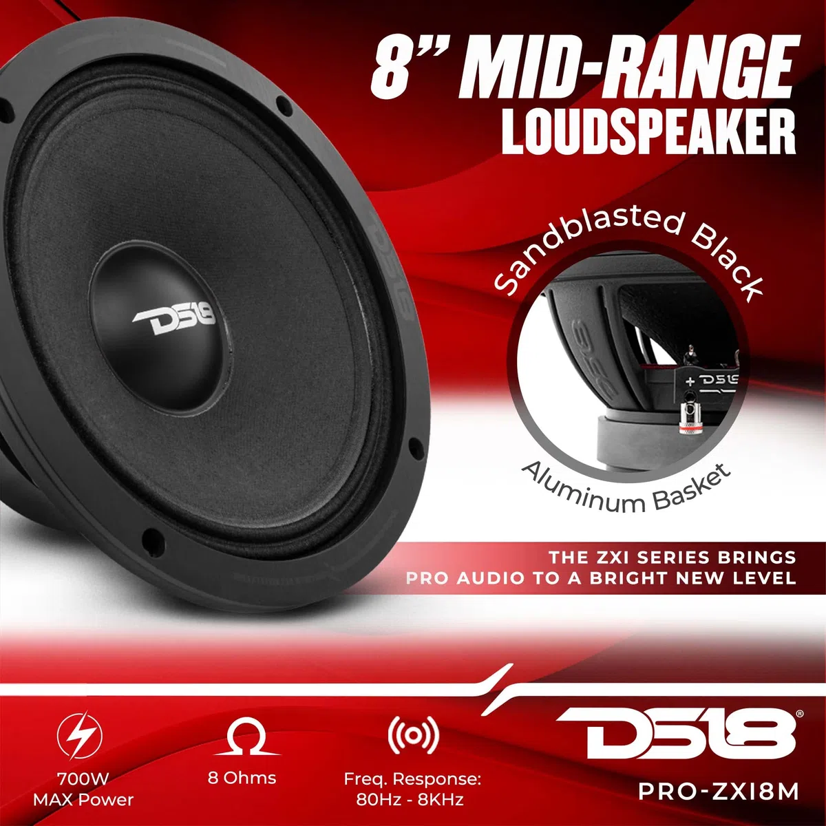 DS18 PRO-ZXI8M - Altoparlante per auto, 8", 600 W, 8 Ohm (1 altoparlante)