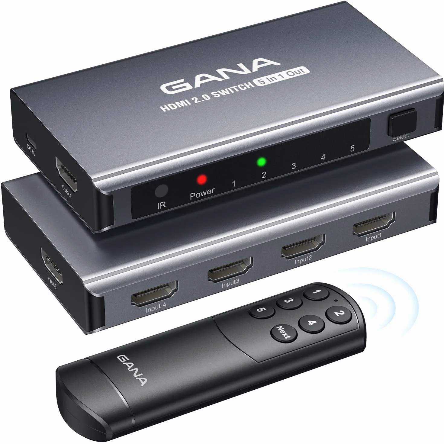 Interruttore HDMI 5 in 1 uscita 4K a 60Hz, separatore HDMI GANA con selettore remoto, compatibile con PS5/4, Xbox, Nintendo Switch, Roku, TV, Fire Stick