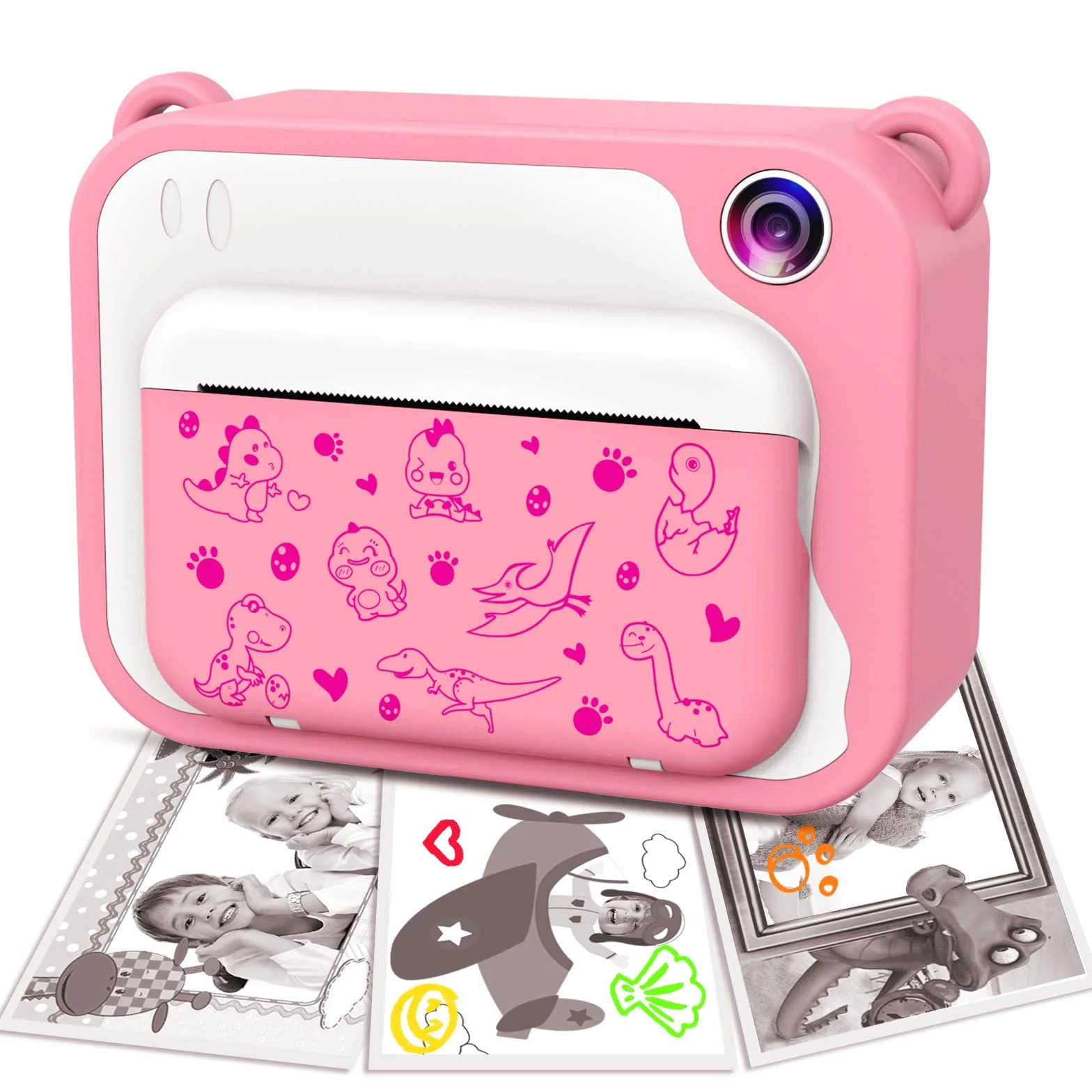 Macchina fotografica digitale per bambini, macchina fotografica istantanea di stampa per ragazze, schermo da 2.0 pollici, 3 rotoli di carta da stampa, mini giocattolo ricaricabile per bambini (rosa)