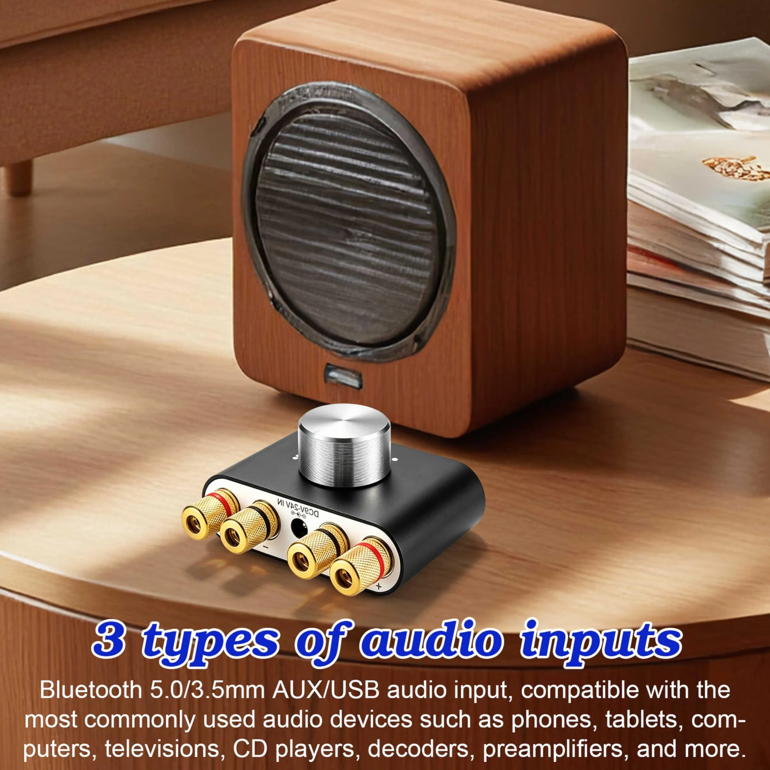 Mini amplificatore Bluetooth, 50 W × 2 HiFi Stereo Amplificatore, amplificatore digitale con alimentatore di rete per sistema audio di casa e ufficio, altoparlante