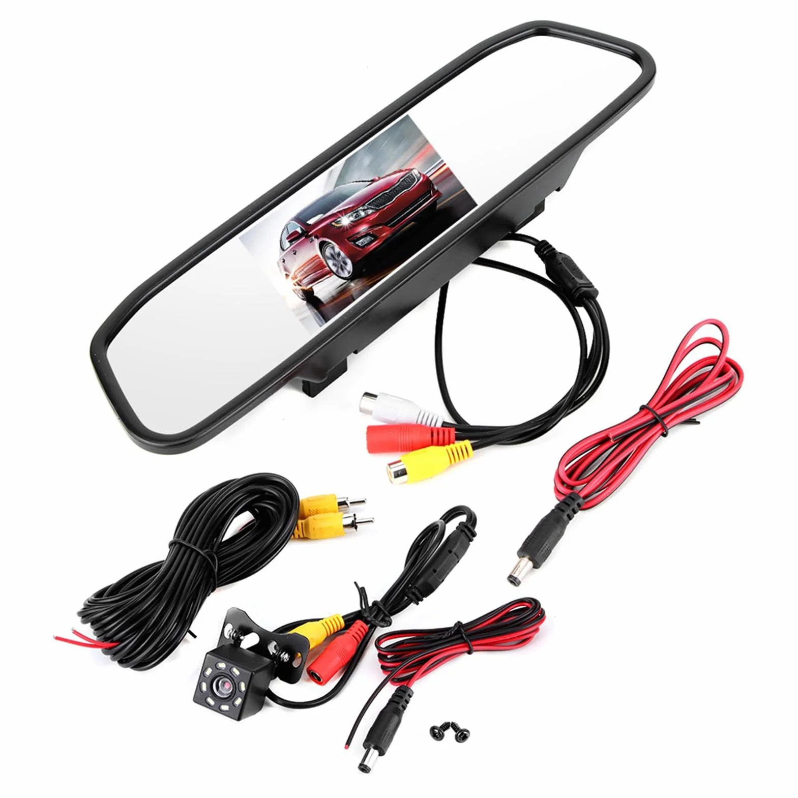 Monitor per specchietto retrovisore per auto HD, 4.3 pollici Monitor per specchietto retrovisore per auto HD 8LED Monitor per telecamera per telecamera per la visione notturna impermeabile