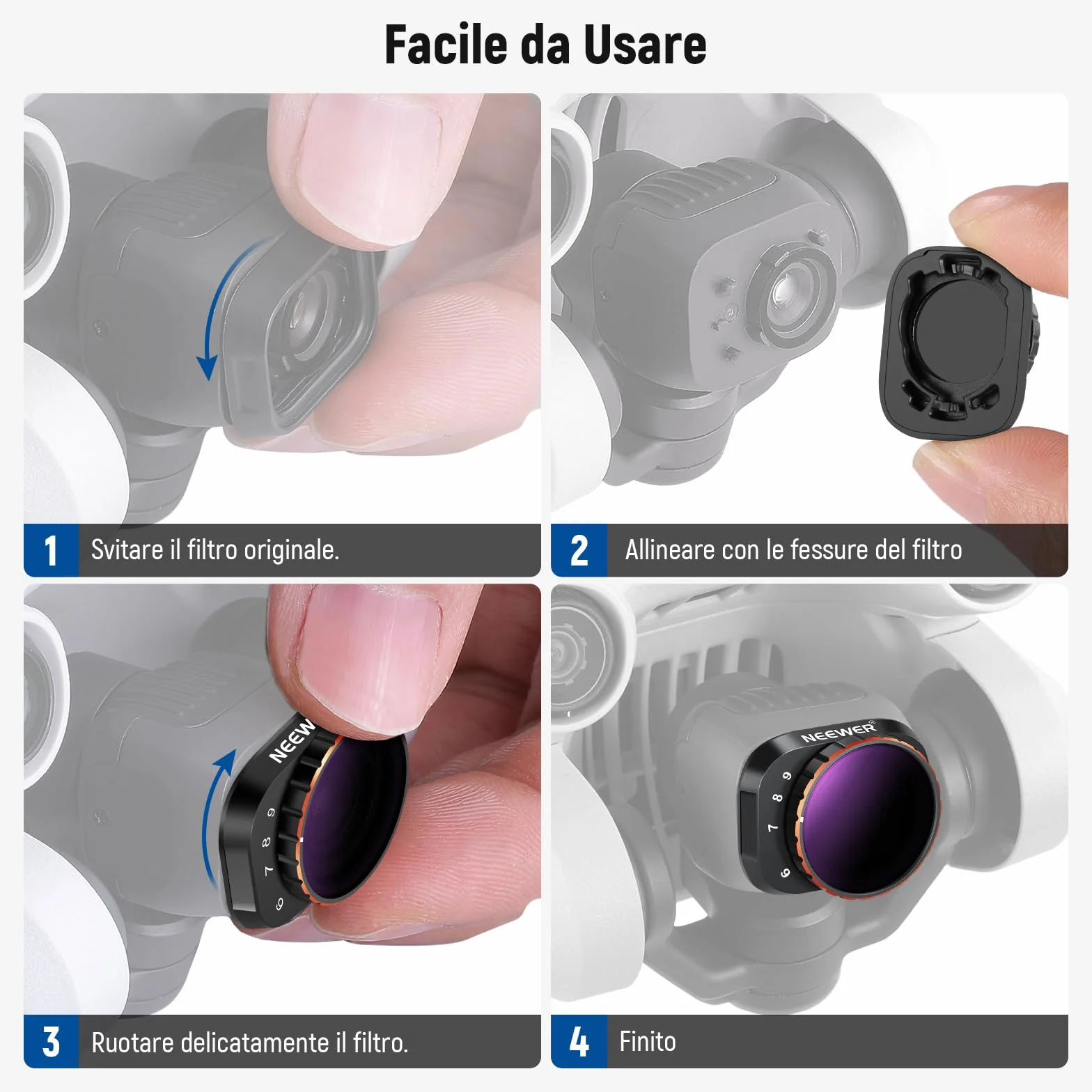 NEEWER Filtro ND Variabile Compatibile con DJI Mini 3 Pro, ND32-512 5-9 Stop a Scatto Vetro Ottico HD Multistrato Telaio Sottile in Metallo per Fotocamera Drone per Video, Accessori Fotografia Aerea