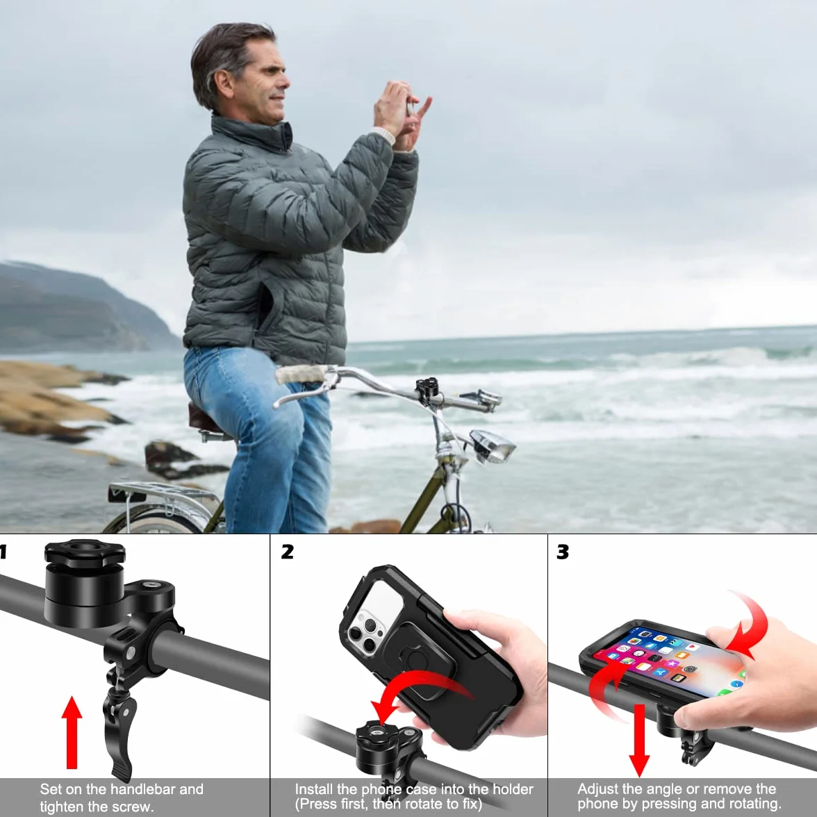 Porta Cellulare Bici Universale Moto Impermeabile Rotazione 360° Supporto Telefono Anti-Shake per 5.5-6.8 Pollici Smartphone Nero