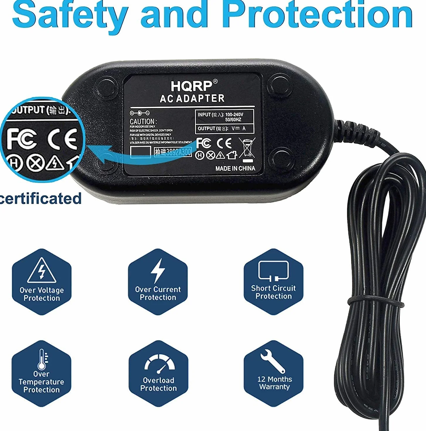 HQRP Alimentatore di rete per Canon CA-590 / CA-590E, ZR800, ZR830, ZR850, ZR900, ZR930, ZR950, ZR960; LEGRIA HF R16; VIXIA HF R10, HF R100, HF R11, HF R10