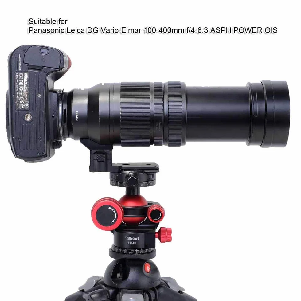 iShoot Supporto per treppiedi in metallo con attacco per treppiede, compatibile con Panasonic Leica DG Vario-Elmar 100-400 mm f/4-6.3 ASPH Power OIS, supporto per obiettivo con piastra QR Arca Fit