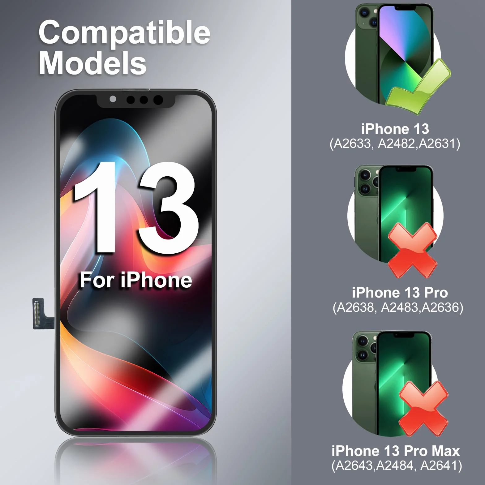 DTD Schermo per iPhone 13, 6,1-Pollice Display FHD e Sostituzione Touch Screen True Tone Programmabile, Face ID compatibile con A2482/ A2631/ A2634/ A2635/ A2633