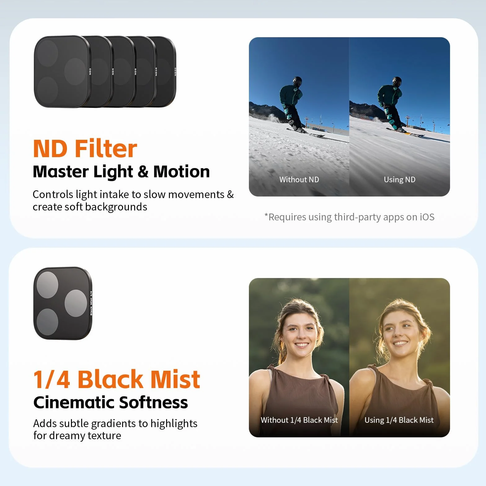 SMALLRIG Kit di Filtri ND e Black Mist per iPhone 17 Pro Max, Filtri Magnetici per Obiettivo con Base di Montaggio, Filtro Diffusore 1/4"/ND2/ND4/ND8/ND16/ND32, Confezione da 6, Arancione - 6075
