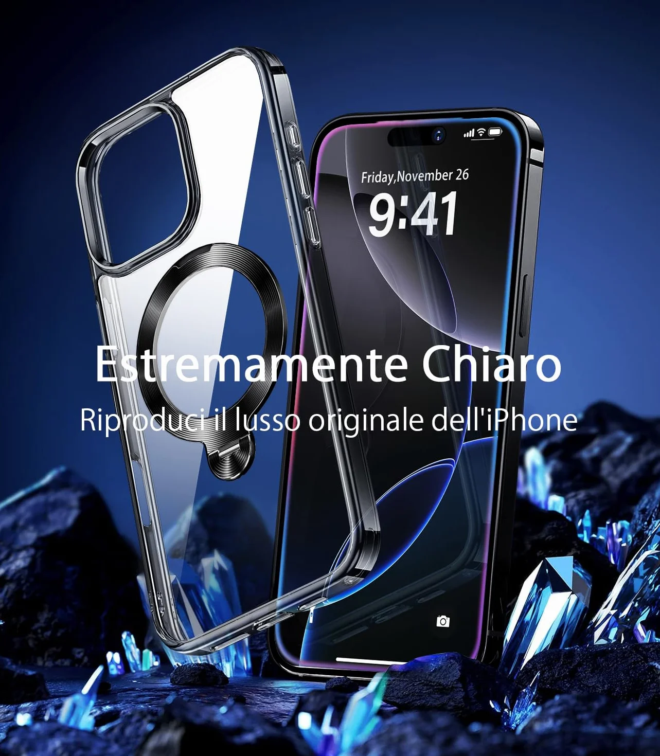 360° Girevole Supporto Magnetica Cover per iPhone 16 Pro [Stabile CD Anello Supporto per MagSafe] [N.1 Potenza Magnetica & Protezione Militare] Custodia Protettiva Antiurto Sottile, Nero