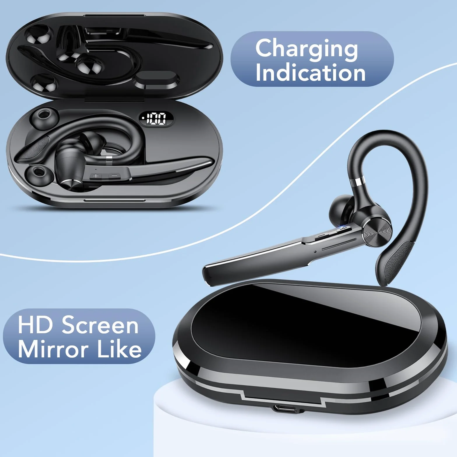 Auricolari Bluetooth V5.3, Auricolare Bluetooth Singolo con HD CVC8.0, Auricolare con 110 Ore, 4 Mics Cuffie Bluetooth Singolo con Funzione di Riduzione del Rumore, IPX7 Impermeabile/Guida/Lavoro/Nero