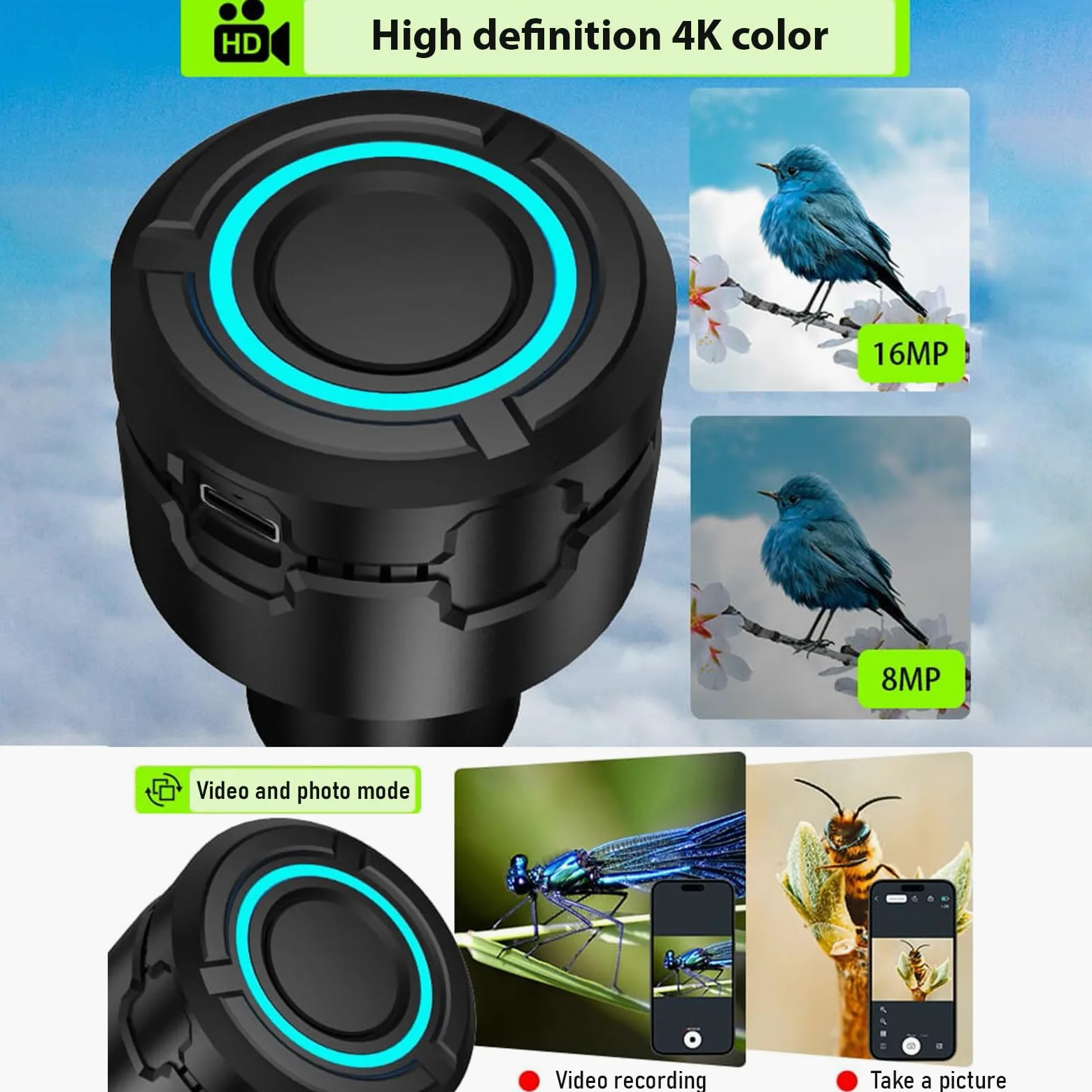 Oculare digitale WiFi wireless per fotocamera telescopio Registrazione video 4K Foto Scatto di foto Batteria integrata Oculare elettronico per telescopio