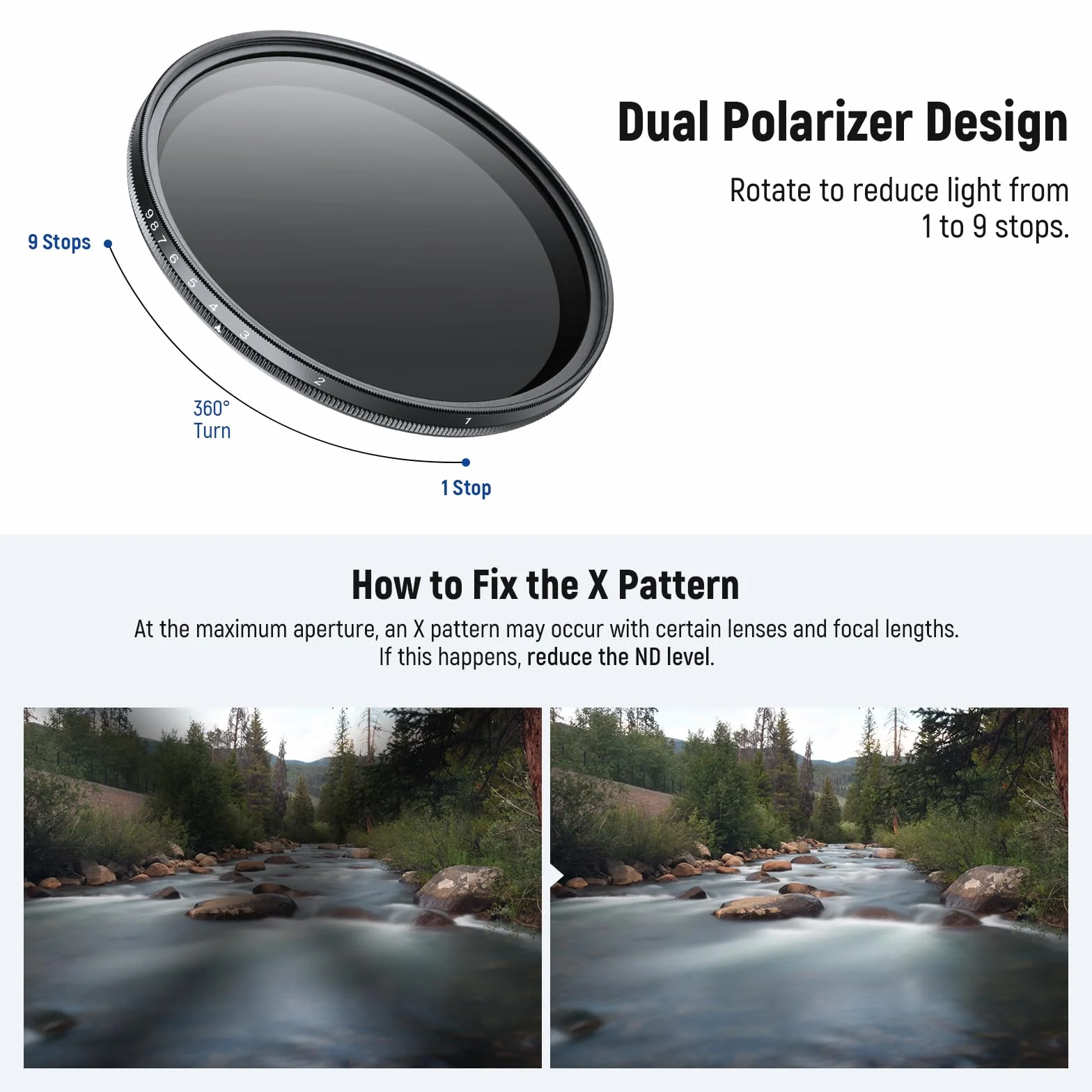 NEEWER BASICS Filtro ND Variabile da 67mm, Filtro ND2-400 a Densità Neutra Variabile Ruotabile con Riduzione della Luce 1-9 Stop con Rivestimento Anti Impronta, Telaio Sottile per Obiettivo Fotocamera