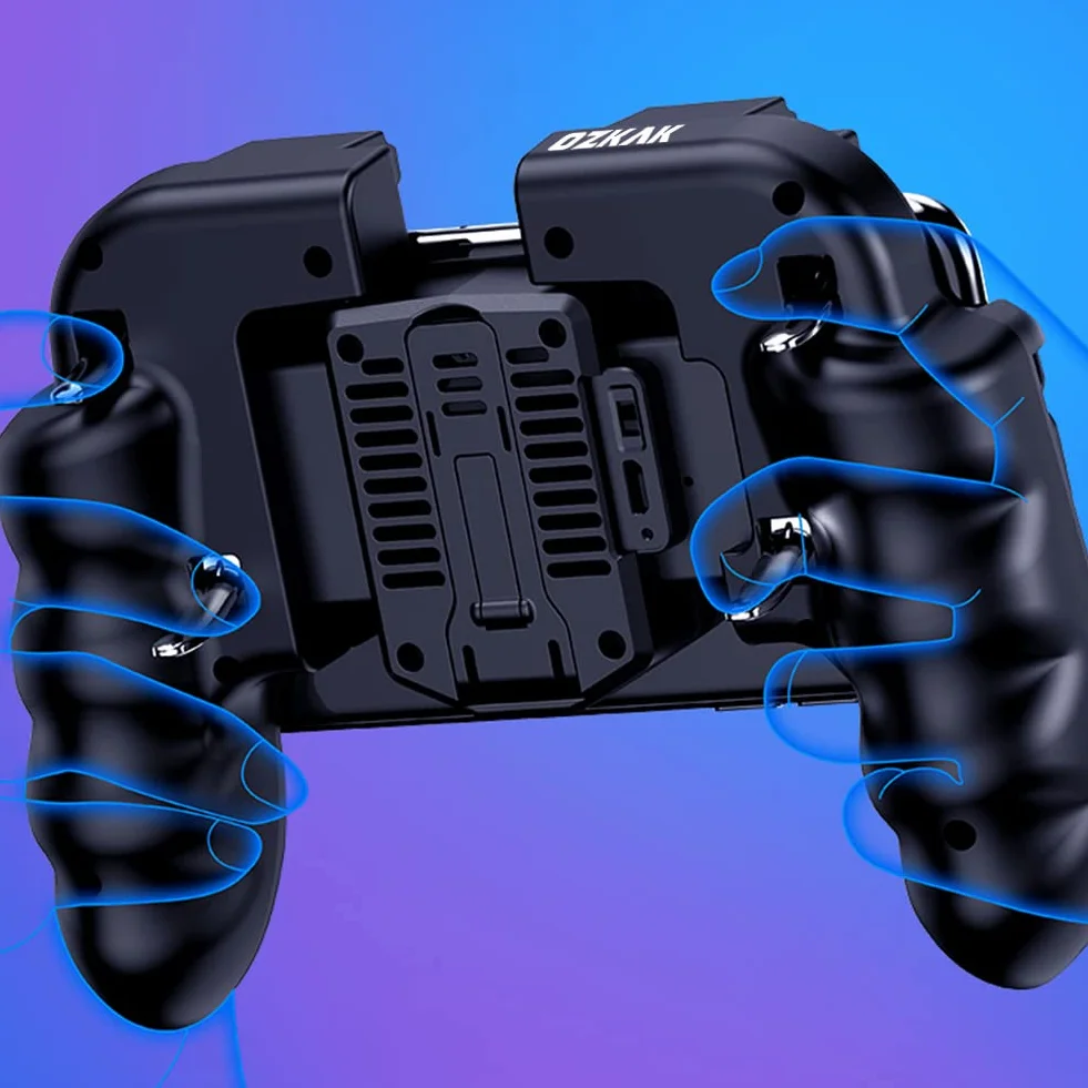 Mobile Controller con Fan Ventola Raffreddamento, Joystick Smartphone Trigger 6 Finger Gamepad L1 R1 L2 R2 per PUBG COD Compatibile con Telefono Cellulare iPhone iOS Android