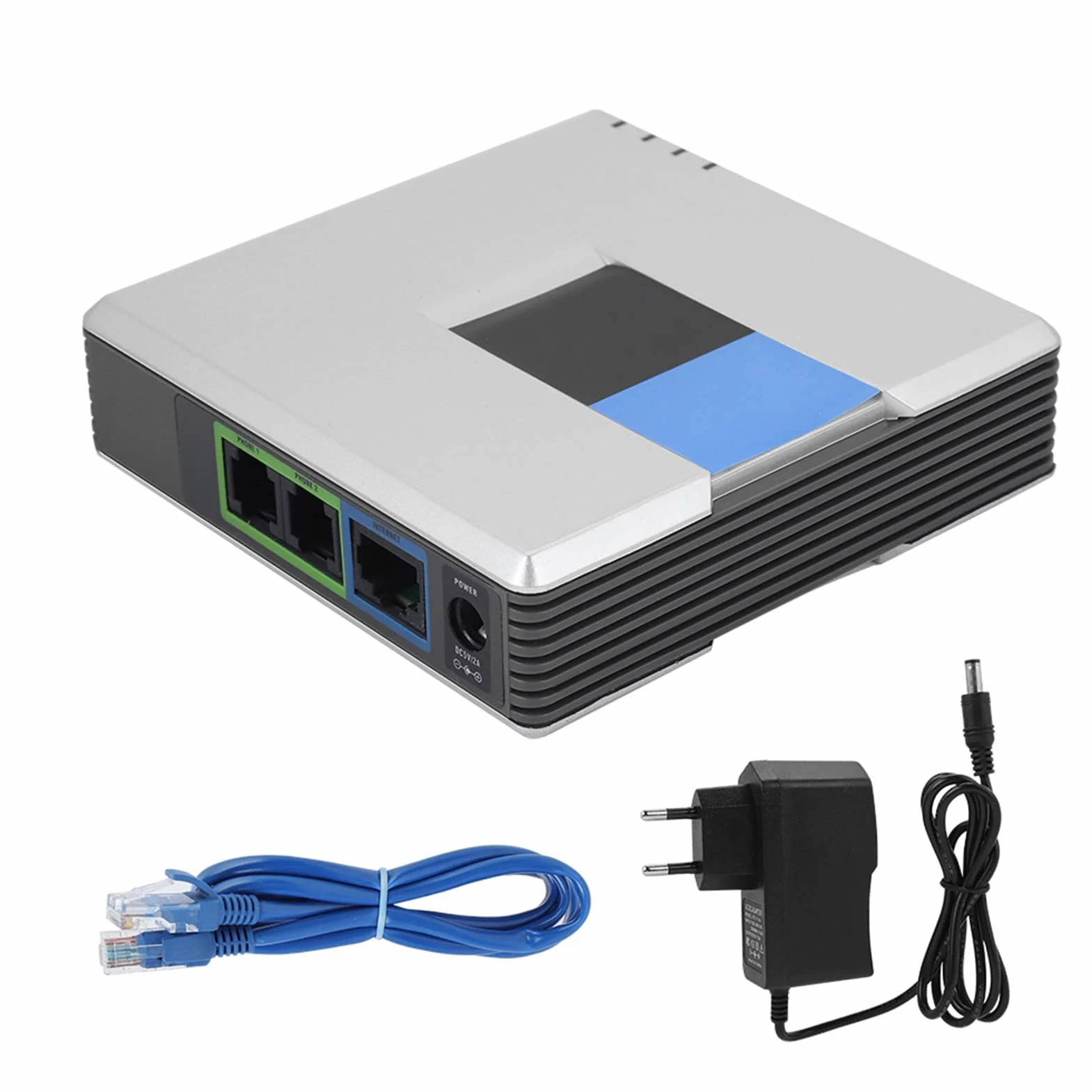 Pissente Gateway VoIP 2 Porte, Adattatore Telefonico Internet SIP RJ45 con Cavo di Rete compatibile con PAP2T, Leggero e Portatile, Spina Europea