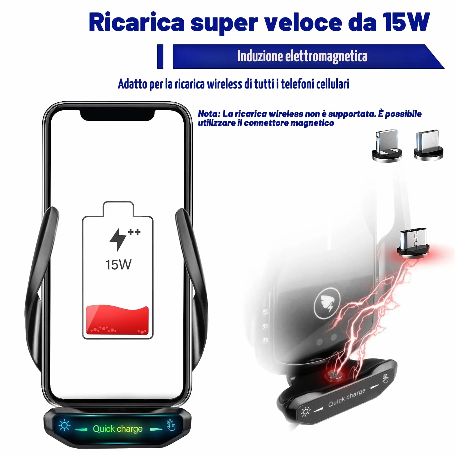 15W Qi Caricatore Wireless Auto,Auto-Bloccaggio Supporto Telefono Auto, Ricarica Wireless Auto per iPhone,Supporto Smartphone per Samsung e Altri…