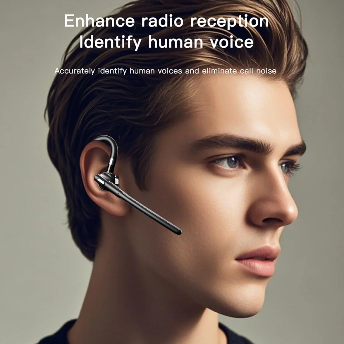 eppfun Auricolare Mono Bluetooth 5.4, Cuffia Mono Wireless con Cancellazione del Rumore Doppio Mic per Ufficio Lavoro Guida