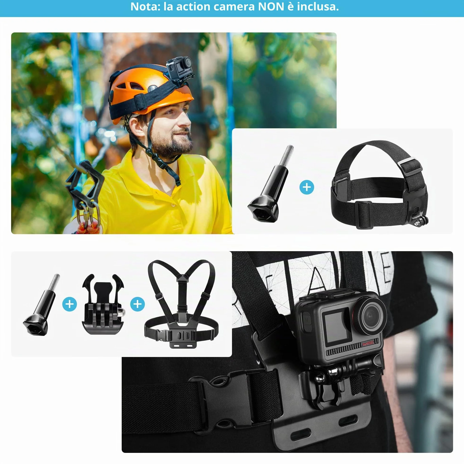 AKASO Kit di Accessori per Action Cam Compatibile con GoPro Hero/ Insta360 DJI Vemont Victure APEMAN COOAU WOLFANG e Altro