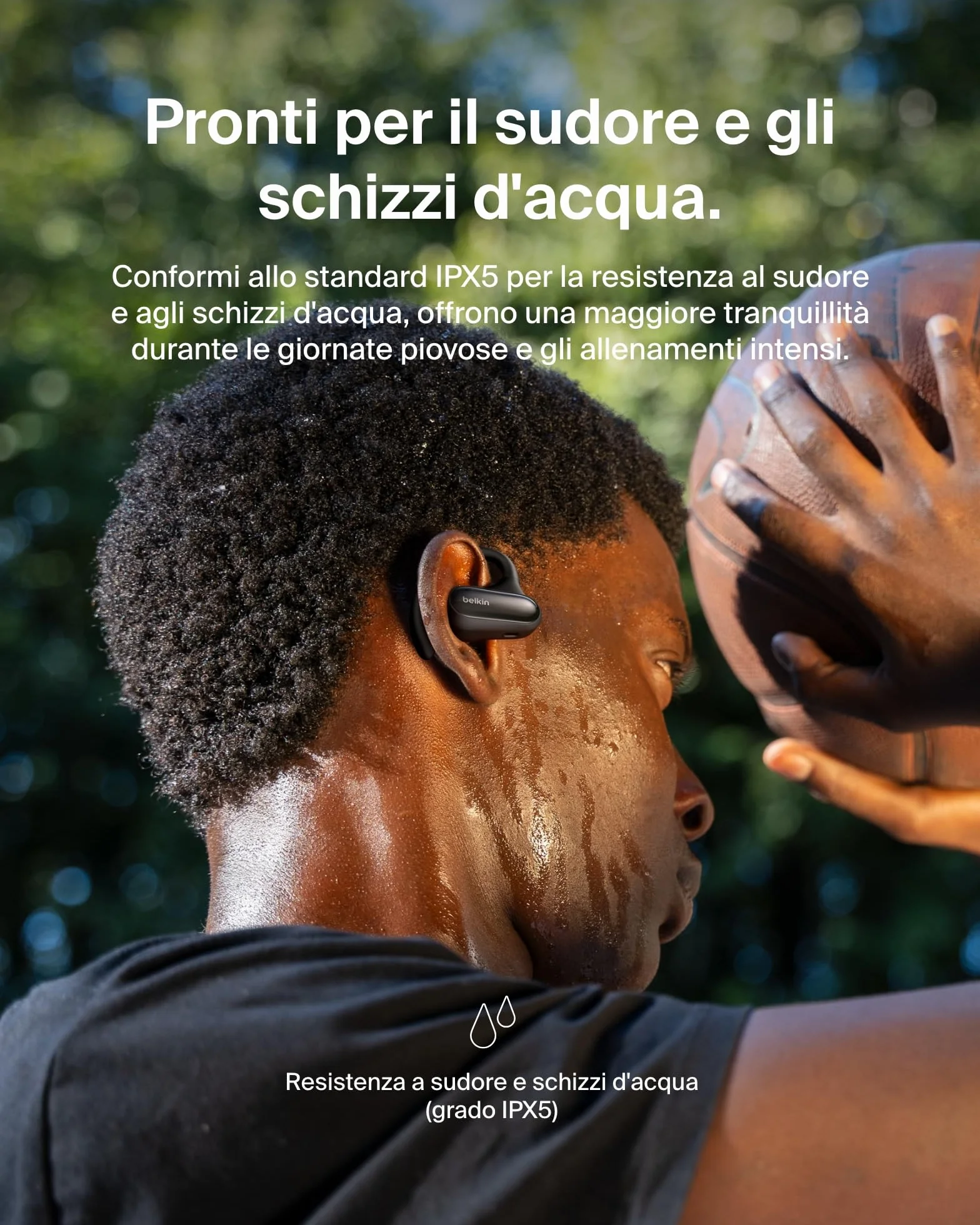 Belkin SoundForm ClearFit Auricolari Wireless Open-Ear Sportivi e Leggeri, Auricolari Bluetooth Resistenti all'Acqua (IPX5), Cuffie Wireless per Escursionismo, Ciclismo, Corsa e Altro, Nero