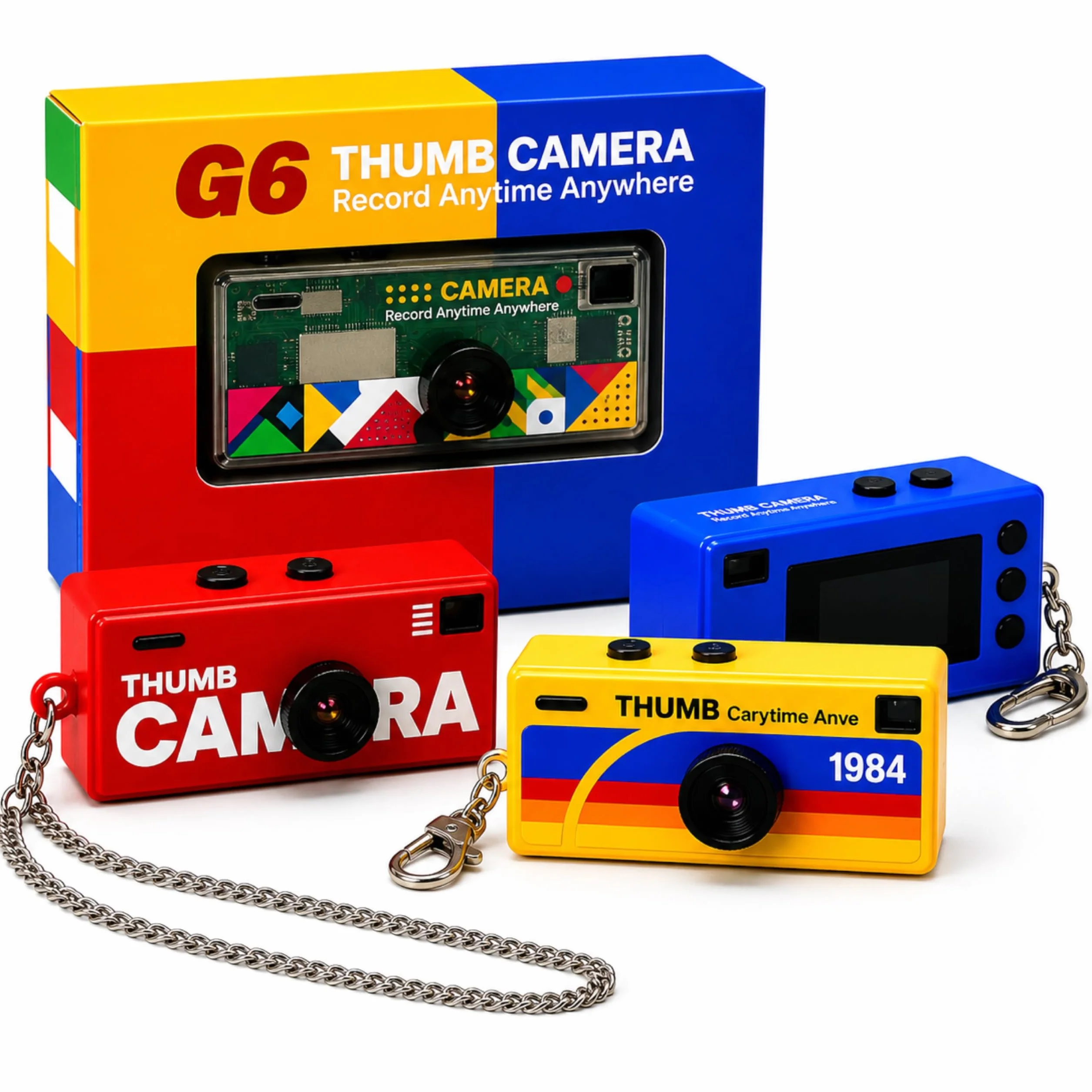Nano Cam G6 Mini fotocamera in design retrò, portachiavi per fotocamera digitale Thumb (giallo)
