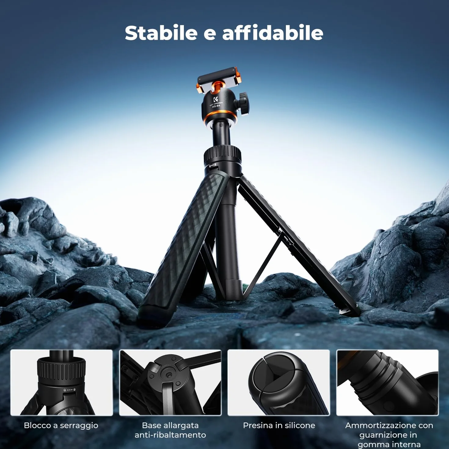 K&F CONCEPT Treppiede Bastone Selfie 65 cm Compatibile con DJI Osmo Nano/Action 6, Monopiede Estraibile, Chiusura Magnetica, Testa Sferica 360°, Supporto per Vlogging