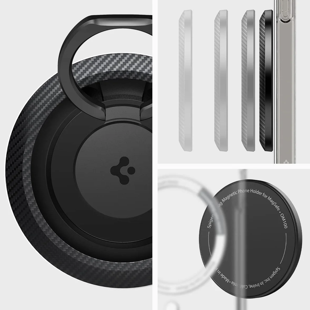 Spigen O-Mag Anello MagSafe, 360° Rotazione, Supporto Cellulare Magnetico Compatibile con iPhone 17 17e 16 15 14 13 Pro Max e Cover MagSafe/Pixelsnap per Samsung S26 S25 Ultra, Pixel 10 10a - Carbonio