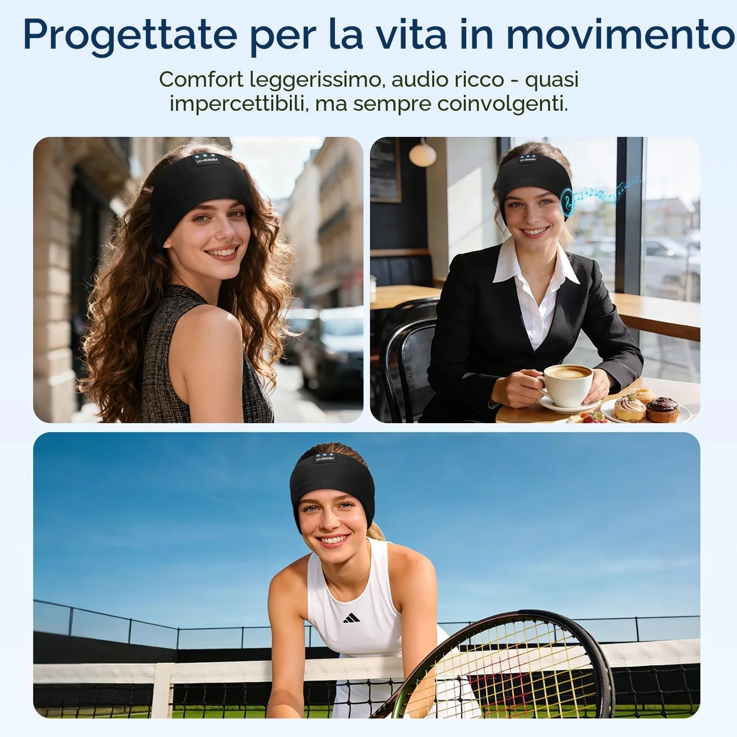 LC-dolida Cuffie Bluetooth con Archetto per Dormire e Sport, Fascia per Cuffie Sportive Maschera del Sonno, Fascia Musicale per Sportivo, Jogging, Yoga, Viaggio, Argento