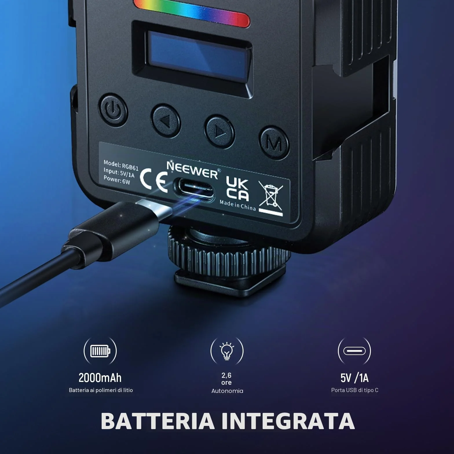 NEEWER Luce Fotocamera RGB Magnetica, Piccolo Pannello Video LED RGB61 a Colori 360° con 3 Cold Shoe, CRI 97+, 20 Modalità Scena, 2500K-8500K, 2000mAh, Illuminazione Selfie Portatile per Foto Video