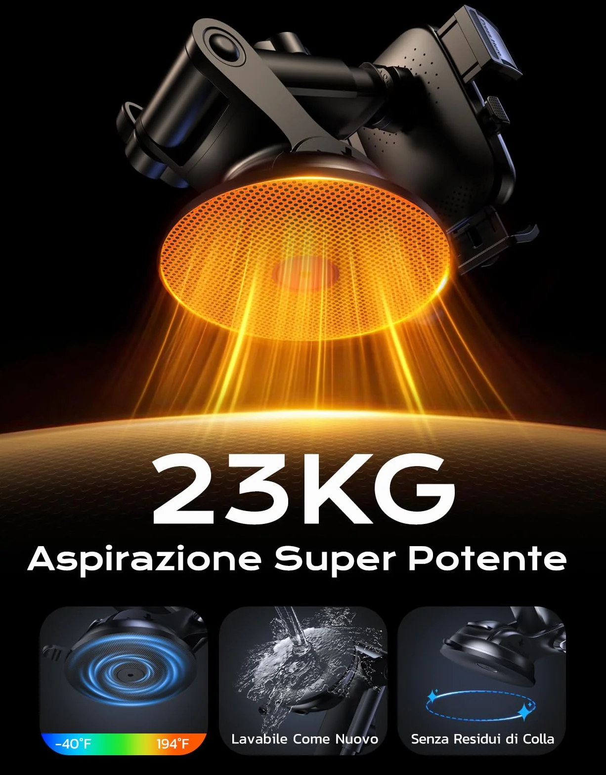 Mohard Porta Cellulare Caricatore Wireless Auto, 15W Ricarica Wireless Automobile Rapida con Adattatore QC3.0, Caricabatterie Supporto Telefono Rotazione 360° Cruscotto/Parabrezza, per 4.7-6.9" Phone