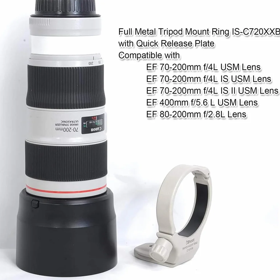 iShoot Anello di montaggio per treppiede Collare obiettivo compatibile con Canon EF 80–200mm f/2.8l, EF 70–200mm f/4L (IS) USM, EF 400mm f/5.6 l USM, Staffa Supporto Arca Fit Piastra Sgancio Rapido