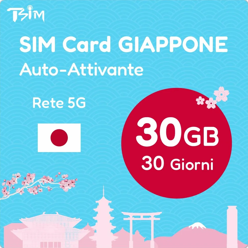 SIM Giappone per 30 Giorni | 30GB di dati 4G/5G/LTE | Tethering/Hotspot incluso | Assistenza 24/6 | Solo Dati, Nessuna Voce