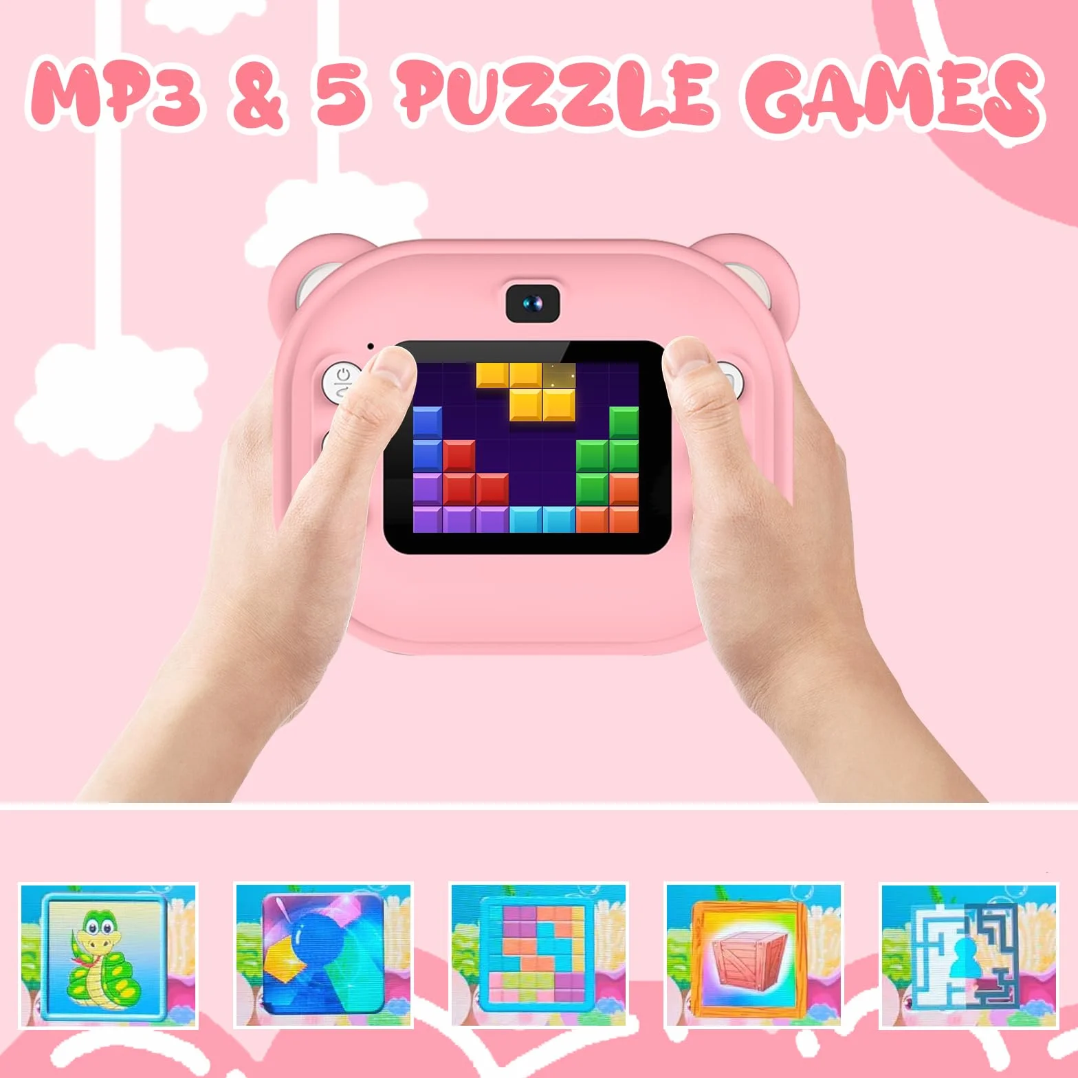 Macchina Fotografica Bambini Istantanea, Fotocamera Digitale con Carta da Stampa e Scheda TF da 32 G, Penne Colora, Regalo Natale Bambino e Bambina 3-14 Anni (Rosa)