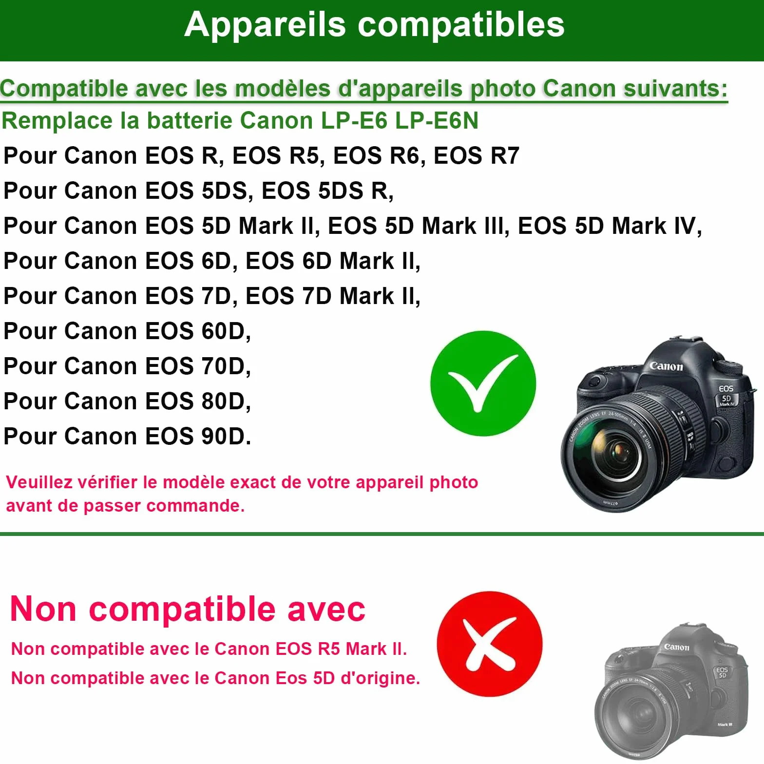ACK-E6 - Caricabatterie di ricambio per fotocamera DSLR Canon EOS 70D 7D, EOS 60D 6D, EOS 5D Mark II, EOS 5DS, EOS 5DS-R con chip intelligente completamente decodificato