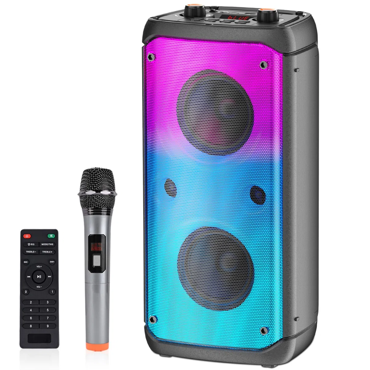 Altoparlante Bluetooth, 80W Peak Wireless TWS Cassa Portatile per Feste con Subwoofer, Bassi Profondi, Luci Colorate LED, Forte Boombox Audio Stereo con Microfono per Casa, Campeggio, Viaggi