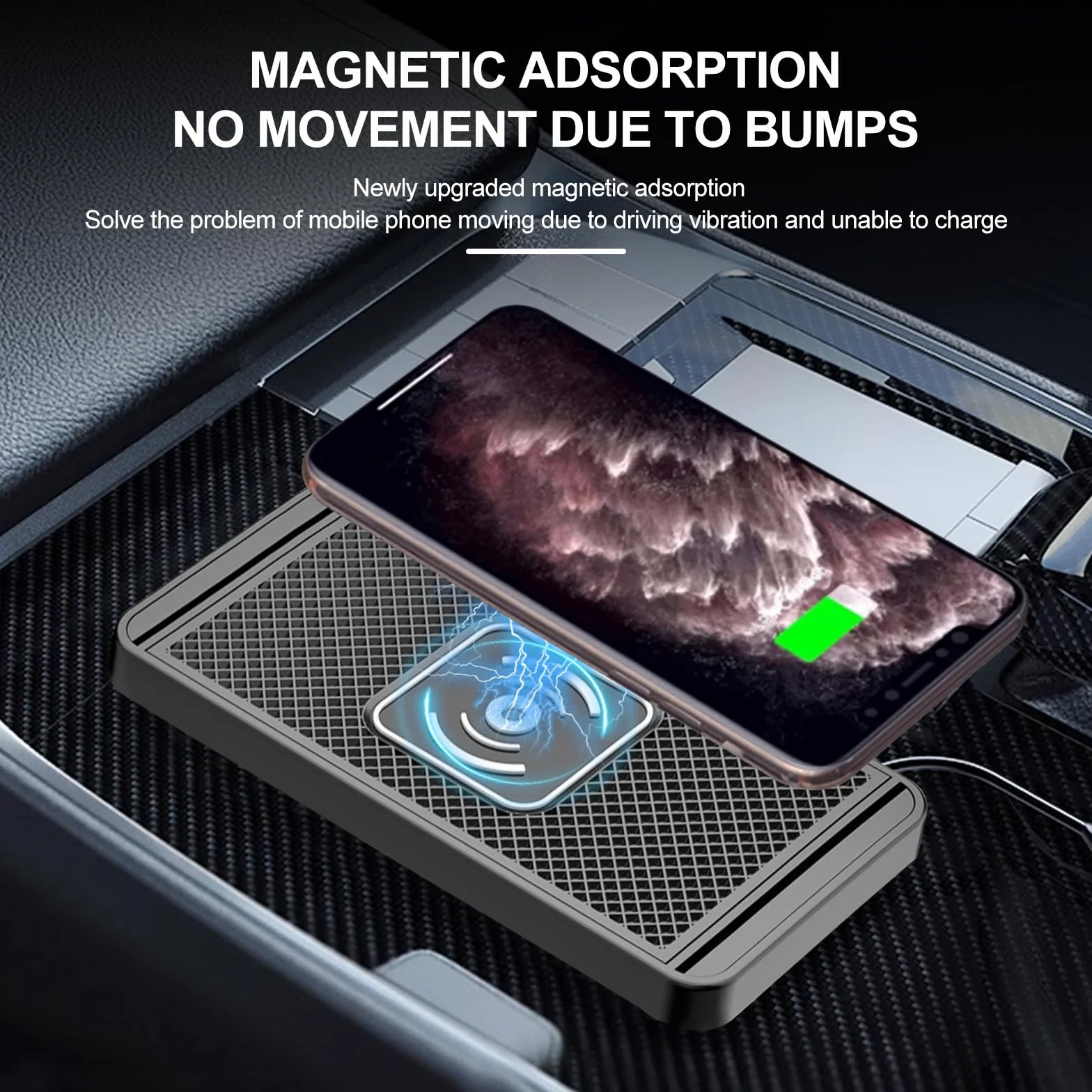VOBOR Caricatore Wireless Auto, 15W Tappetino Ricarica Wireless Auto, Caricabatterie Senza Fili Antiscivolo per Telefoni cellulari, Cuffie, ecc. (TypeC 1m)