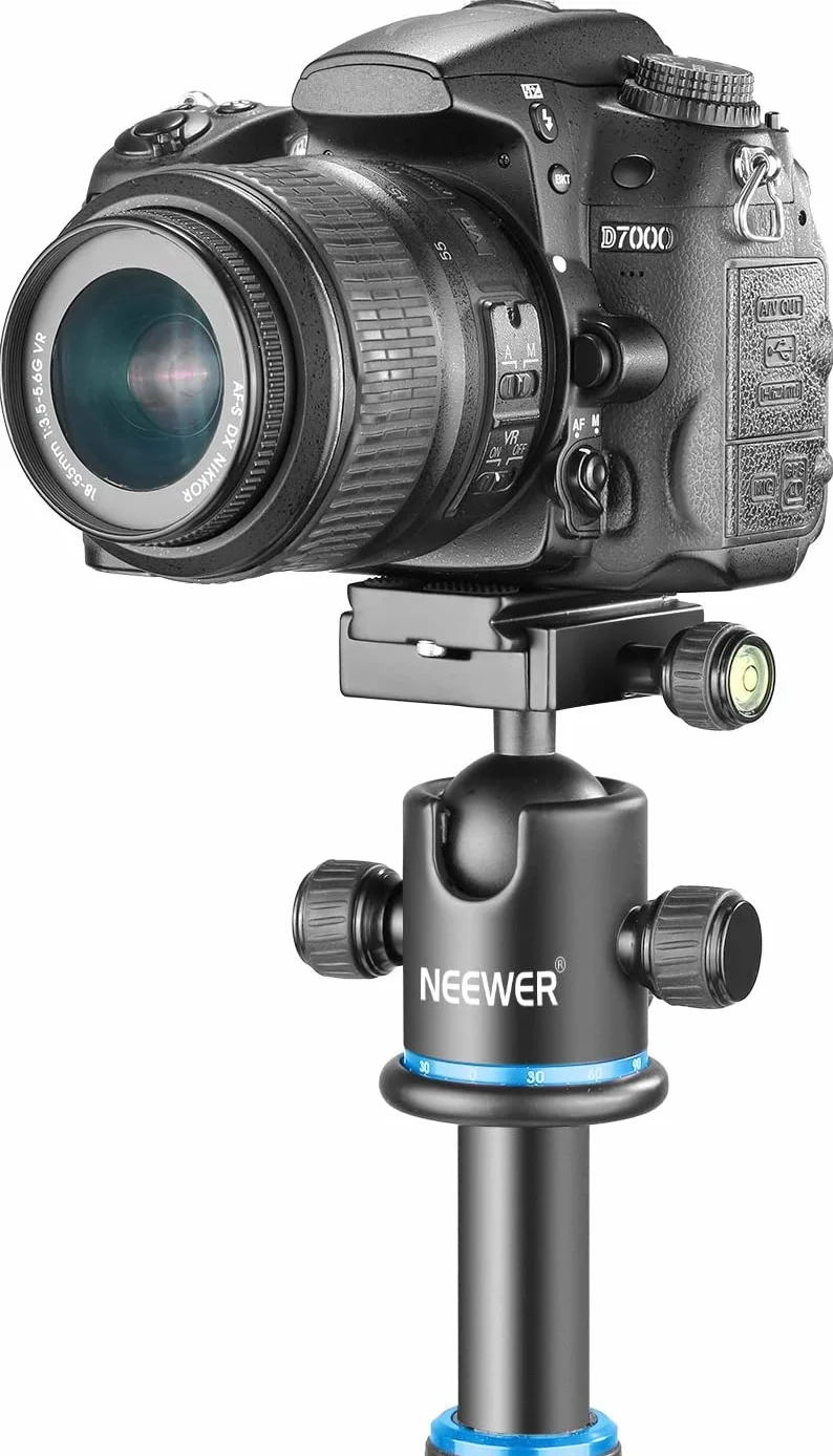 NEEWER Testa a Sfera per Treppiede 36MM Panoramica a 360° Piastra a Sgancio Rapido Arca, Vite 1/4" Filettato 3/8", Carico Massimo 17,6 lb/8 kg, per Monopiede, Fotocamera DSLR, Videocamera (Blu)