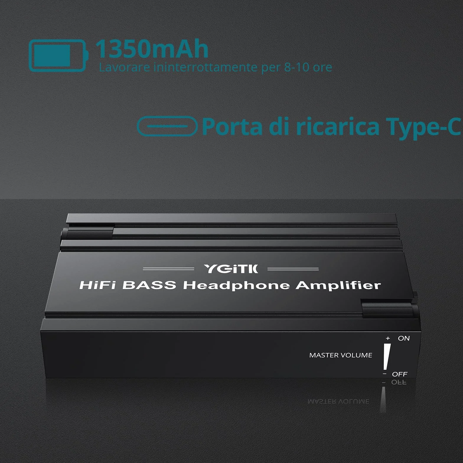 Amplificatore Cuffie Portatile Hi-Fi 16-600Ω Guadagno Regolabile Bassi Migliorati Ricaricabile Compatibile MP3 Smartphone Laptop