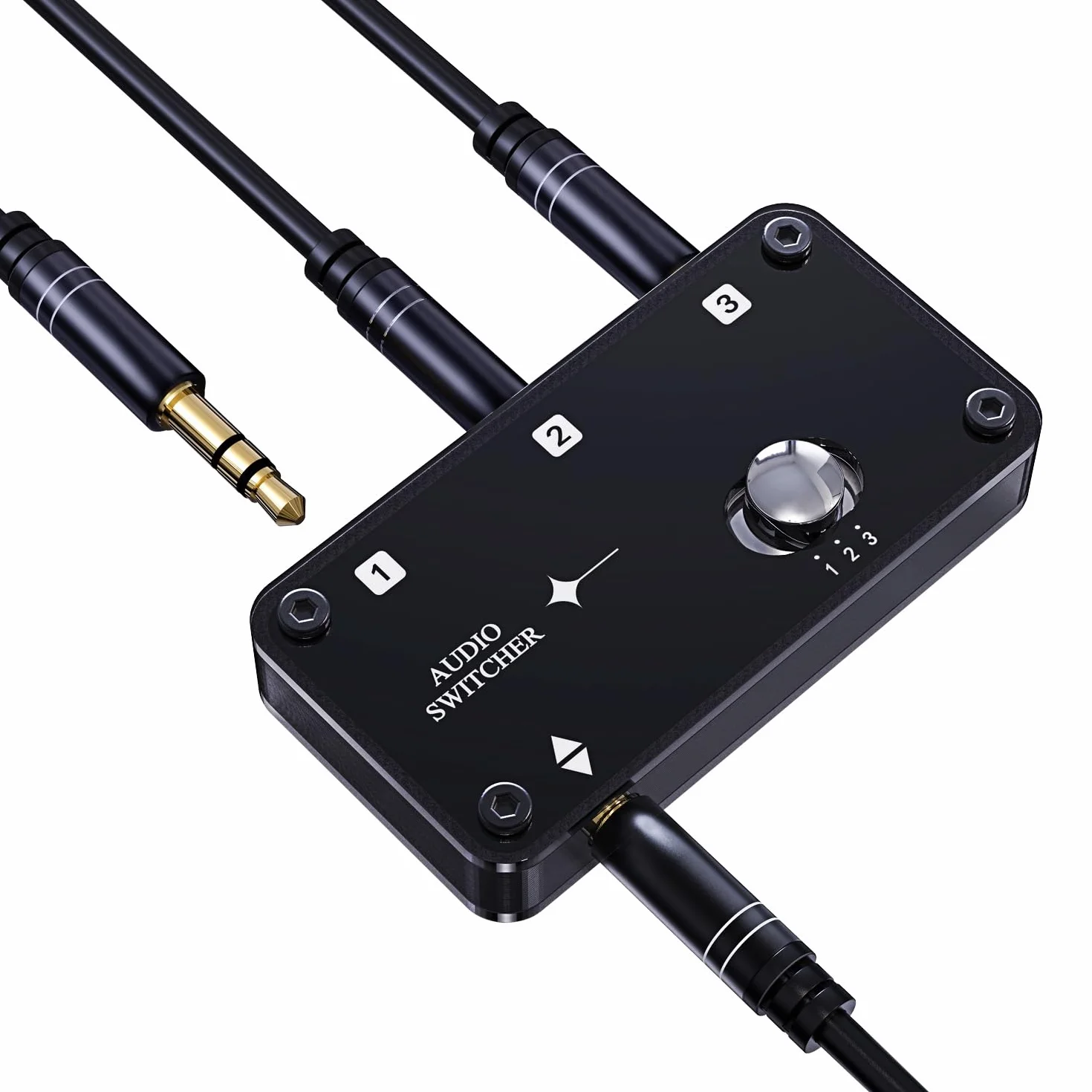 COOIDEA Commutatore audio stereo da 3,5 mm, supporta 1 ingresso 3 o 3 uscite in 1 con cavo audio, selettore di altoparlanti AUX a 3 porte per PC, telefono, laptop, cuffie