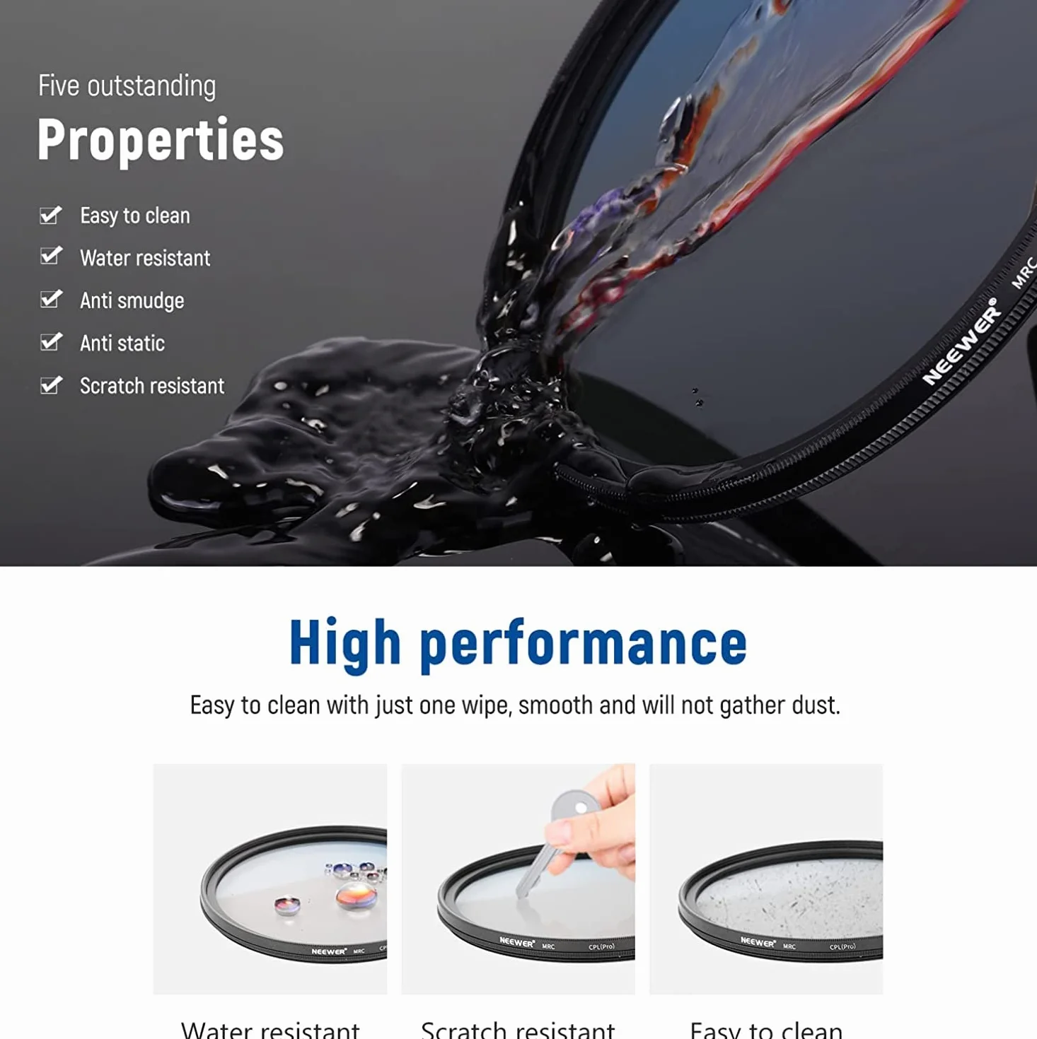 NEEWER Filtro CPL da 55mm, Filtro Polarizzatore Circolare Ultra Sottile con Rivestimento Nano Multi Resistente a 30 Strati, Riduce Riflessi e Abbaggliamenti, Aumenta Contrasto, Vetro Ottico HD