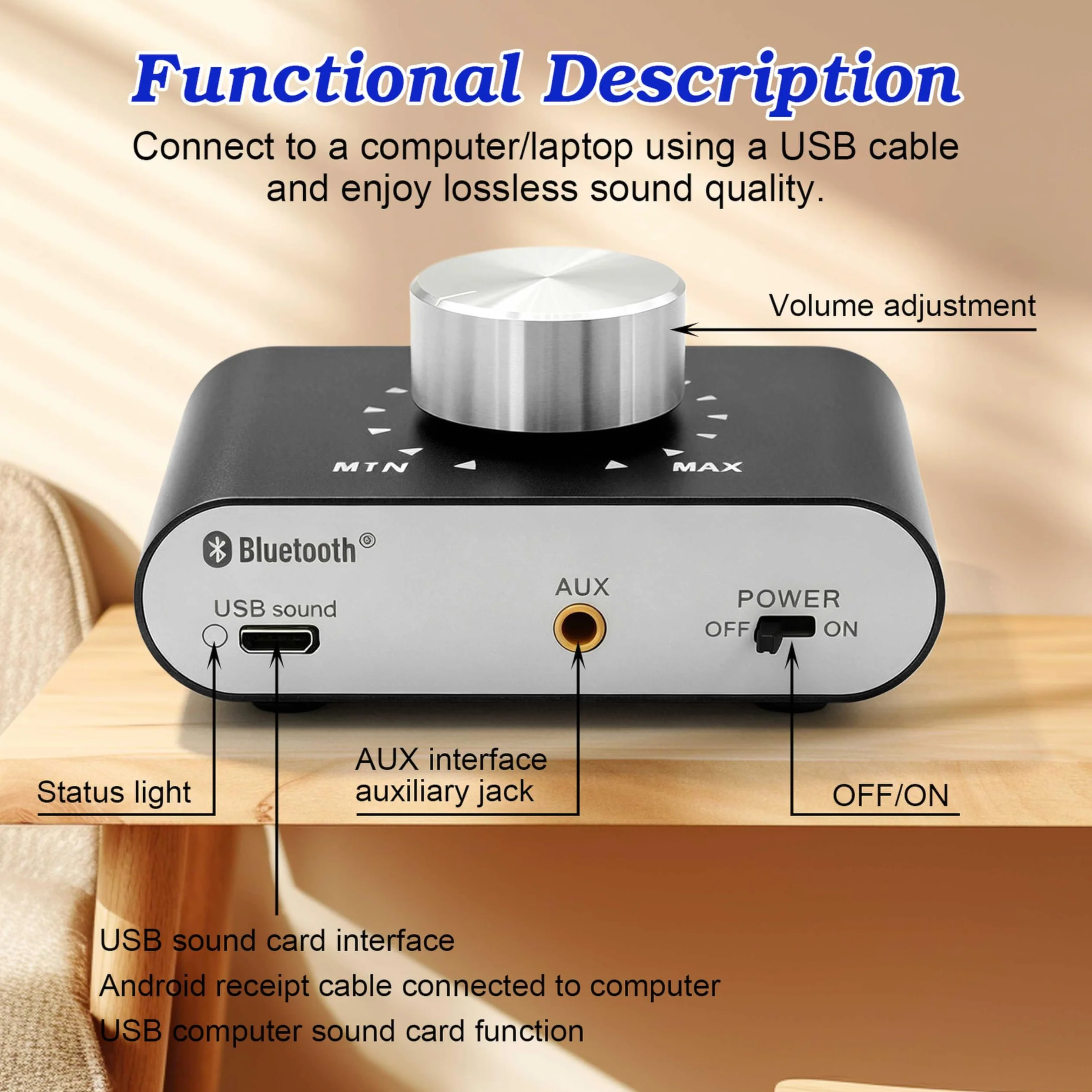 Mini amplificatore Bluetooth, 50 W × 2 HiFi Stereo Amplificatore, amplificatore digitale con alimentatore di rete per sistema audio di casa e ufficio, altoparlante