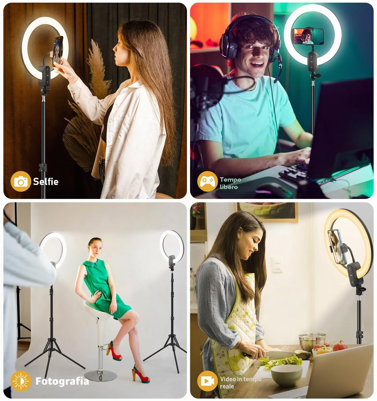 Unicucp 12'' Luce ad Anello LED con 160cm Treppiede Alto, Luce per Selfie con Potenza 2800mAh Ricaricabile, Ring Light con Porta Cellulare per TikTok, Trucco, Fotografia, Youtube e Video Selfie
