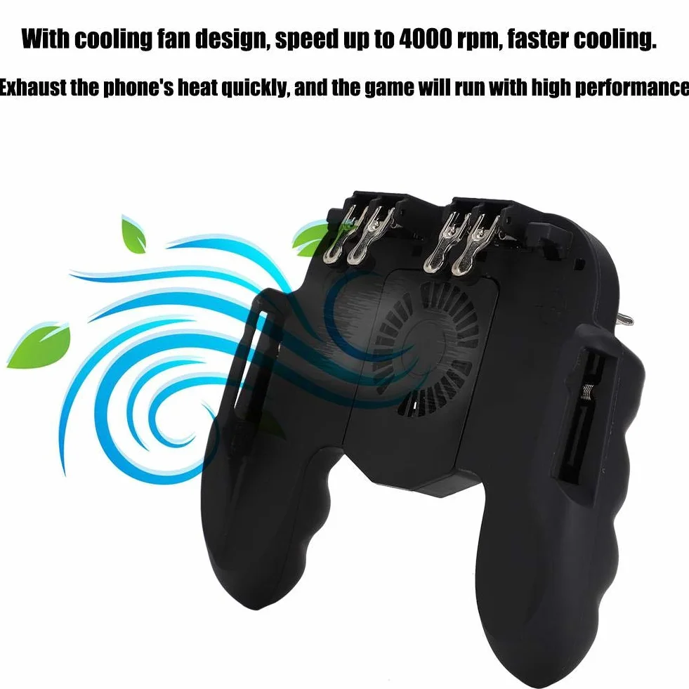 Ouitble Mobile Controller con Fan Ventola Raffreddamento 6 Finger Gamepad Joystick Smartphone Trigger per Smartphone da 4,7 a 6,5 ​​Pollici