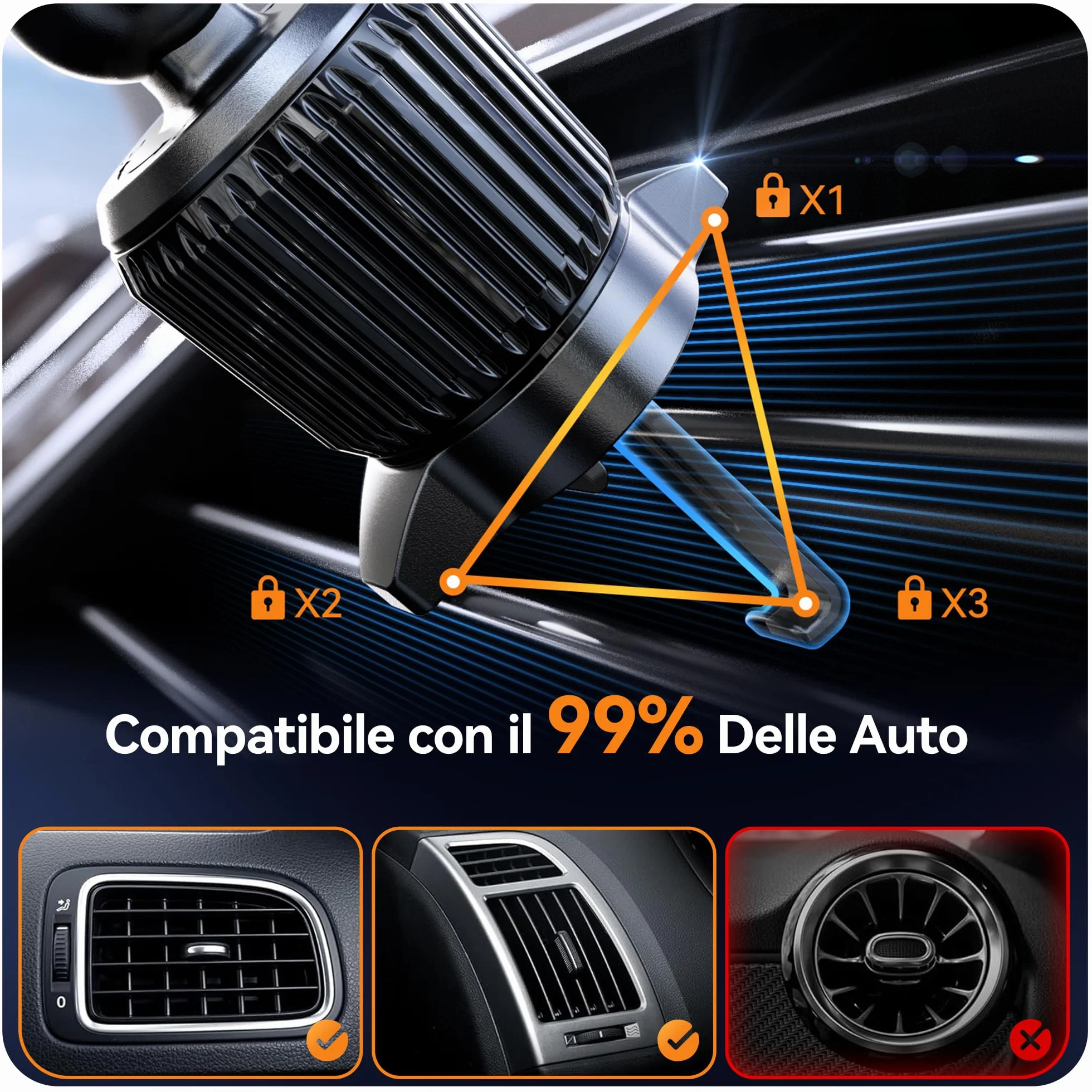 Auckly Qi 15W Caricatore Wireless Auto,Auto-Bloccaggio Supporto Telefono Auto, Ricarica Wireless Auto per iPhone 13/14/12 Pro Max Mini Plus 11/Pro/Xs,Supporto Smartphone per Galaxy S22/S20/S9 e Altri