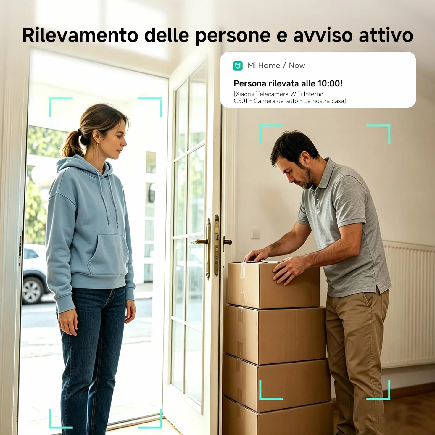XIAOMI Smart Camera C301 (Videocamera di sorveglianza), risoluzione 2K, protezione privacy, visione notturna a colori, visione completa a 360°, rilvamento delle persone, audio bi-direzionale