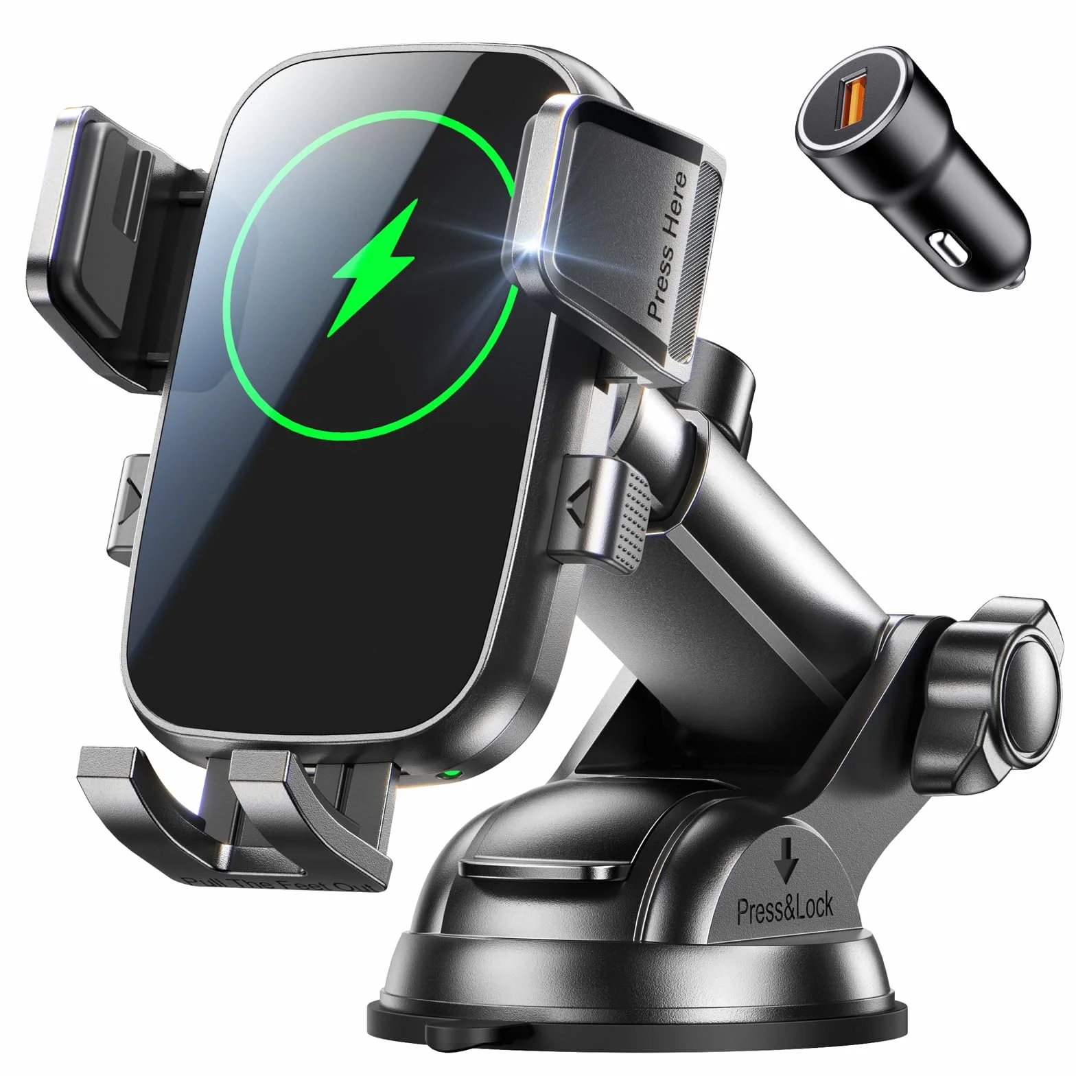 Mohard Porta Cellulare Caricatore Wireless Auto, 15W Ricarica Wireless Automobile Rapida con Adattatore QC3.0, Caricabatterie Supporto Telefono Rotazione 360° Cruscotto/Parabrezza, per 4.7-6.9" Phone